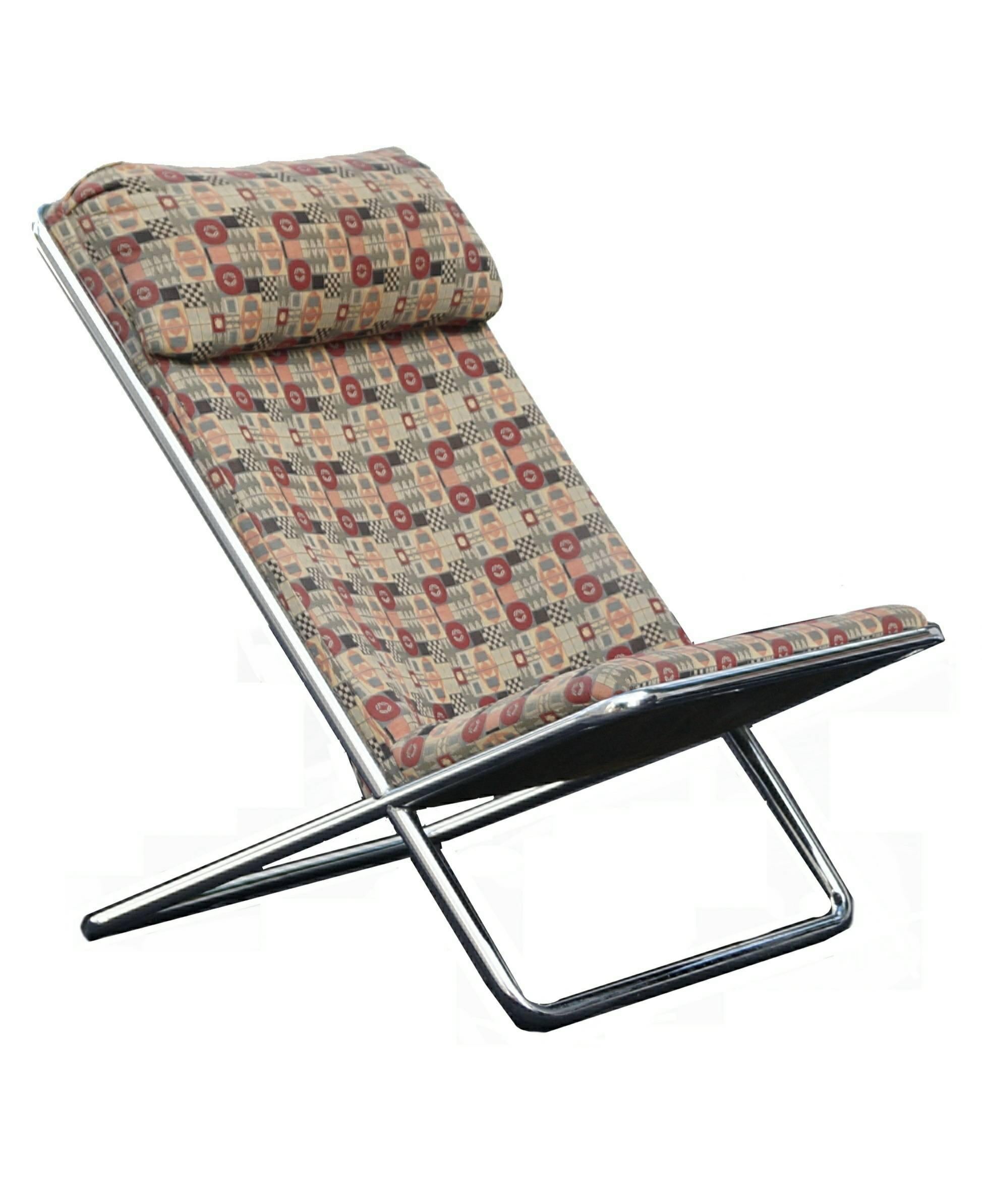 Paar John Mascheroni Scherenkissen-Stühle mit niedrigem Profil und hoher Rückenlehne (Moderne der Mitte des Jahrhunderts) im Angebot