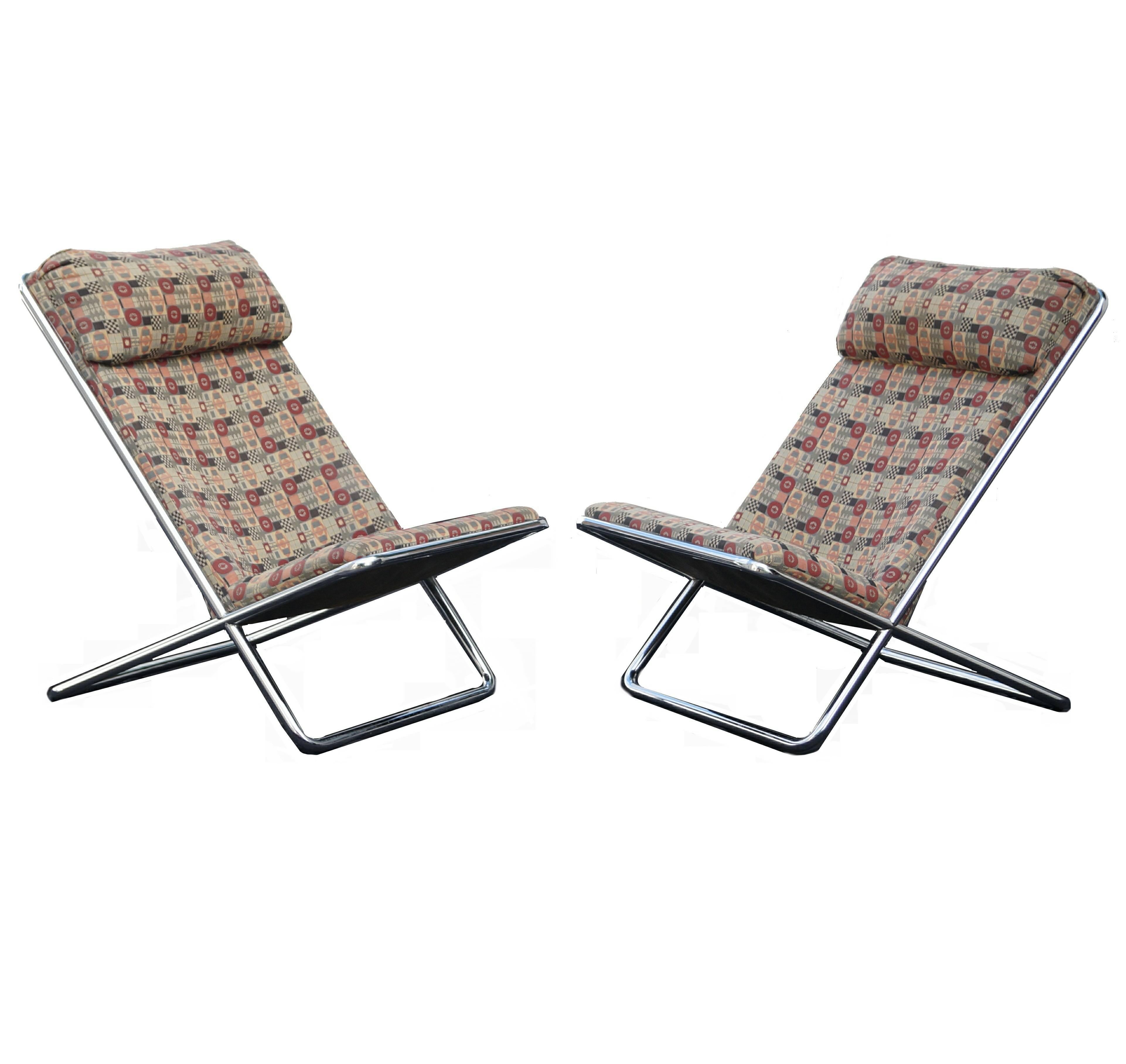 Pair of Ward Bennett Scissor Pillow Low Profile Highback Chairs