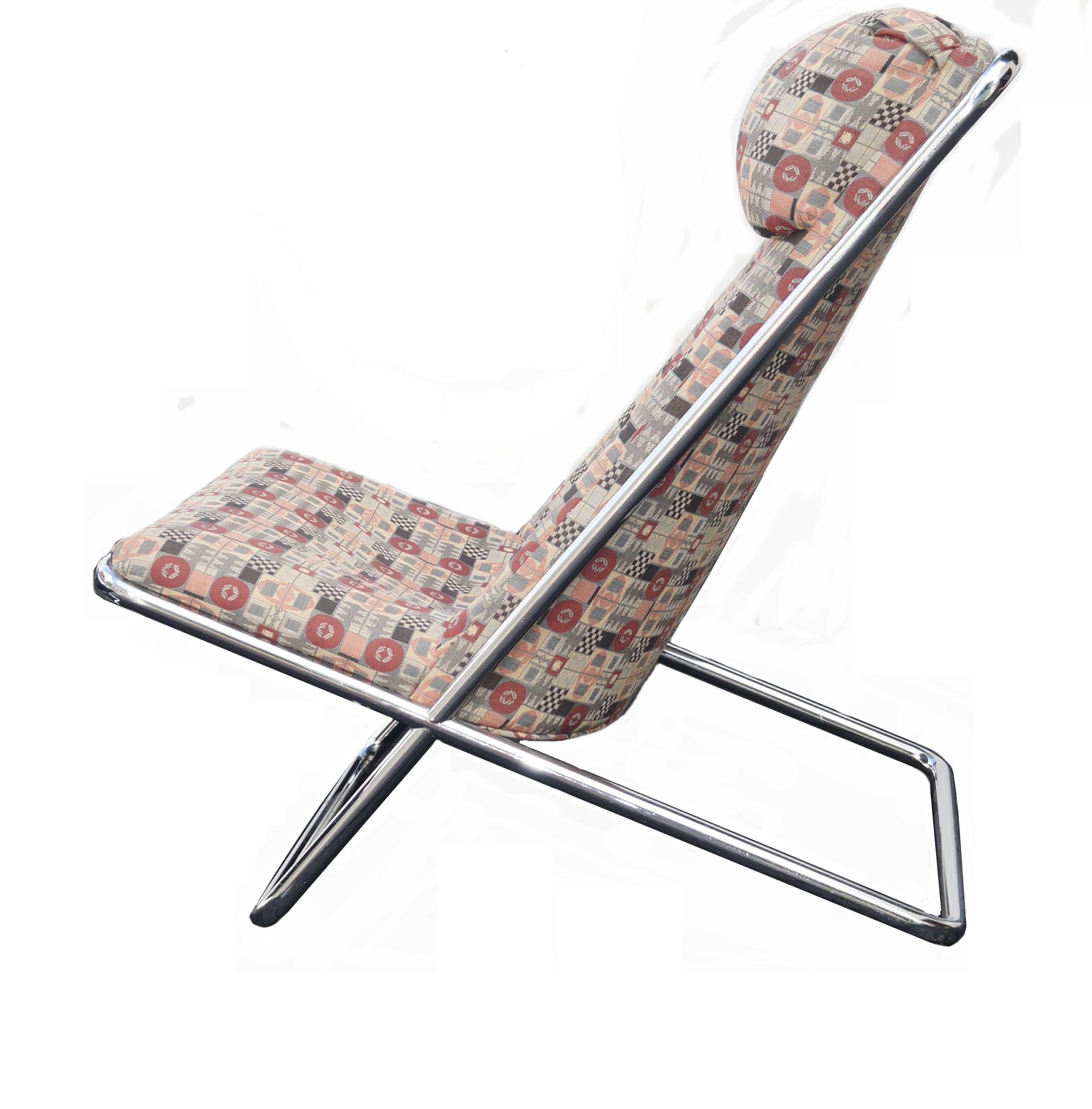 Mid-Century Modern Pair of John Mascheroni Scissor Pillow Low Profile Highback Chairs For Sale