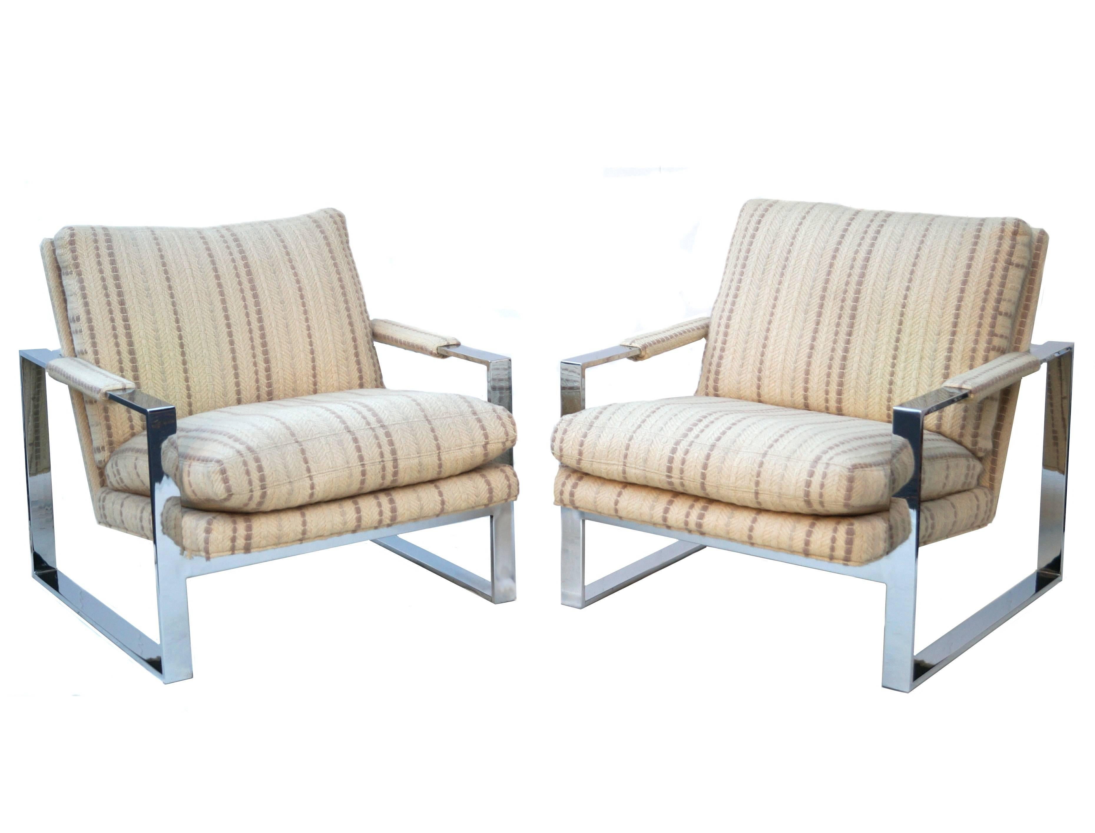 Pair of Milo Baughman Thayer Coggin flat bar lounge chairs.