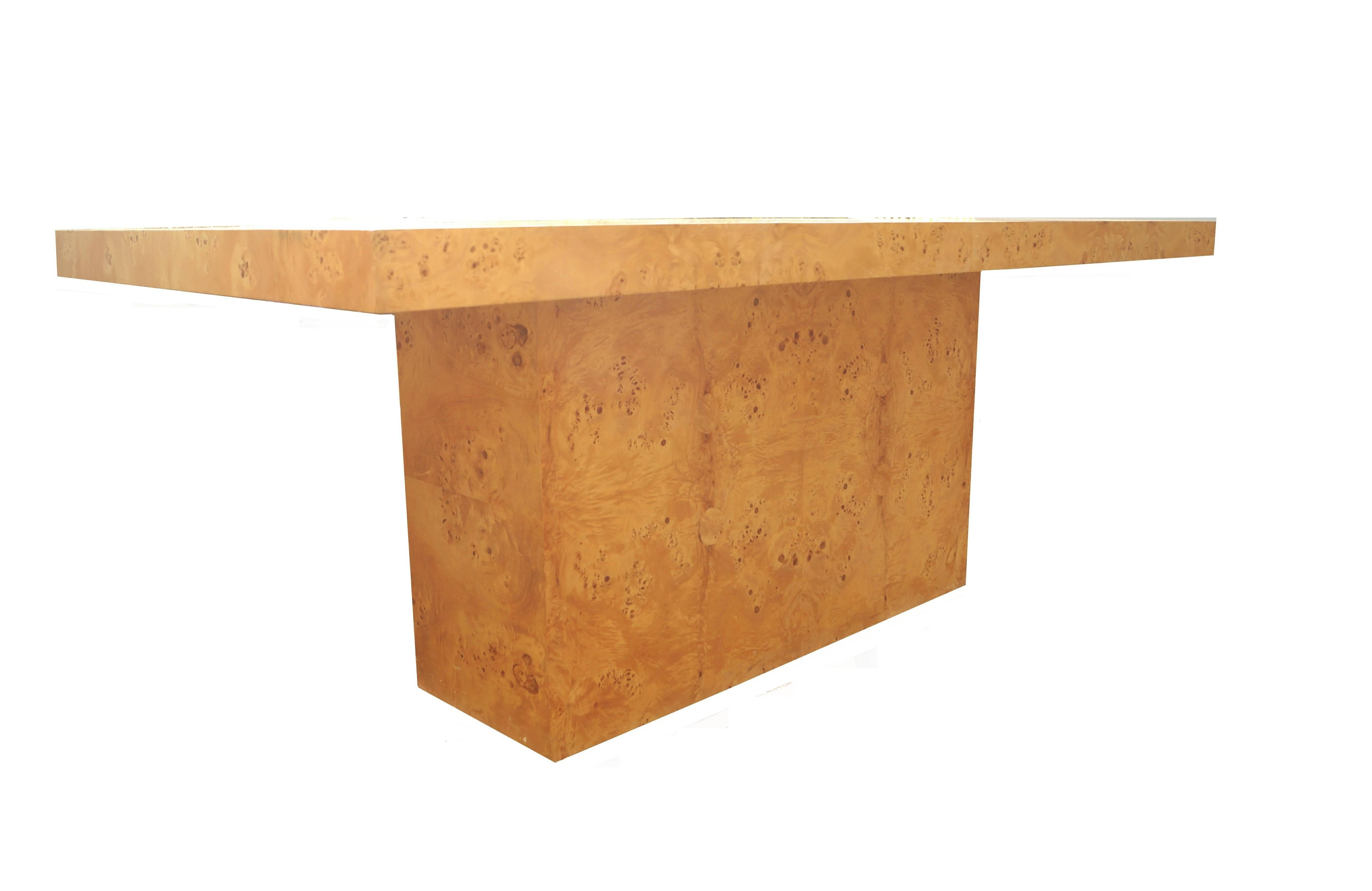 Mid-Century Modern Milo Baughman Expandable Burl Wood Dining Table Wood