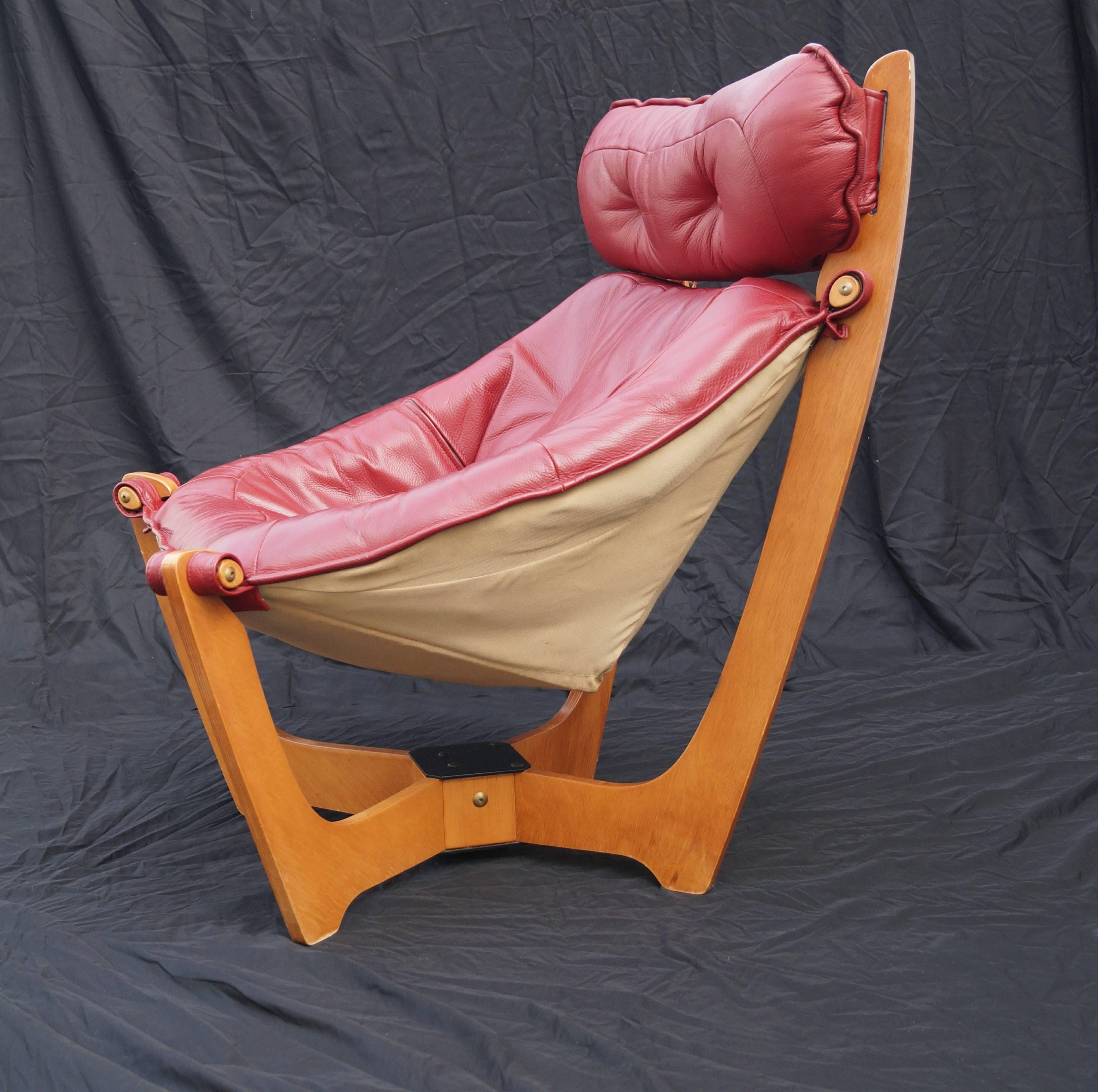 Mid-Century Modern High Back Red Luna Lounge Chair by Odd Knutsen