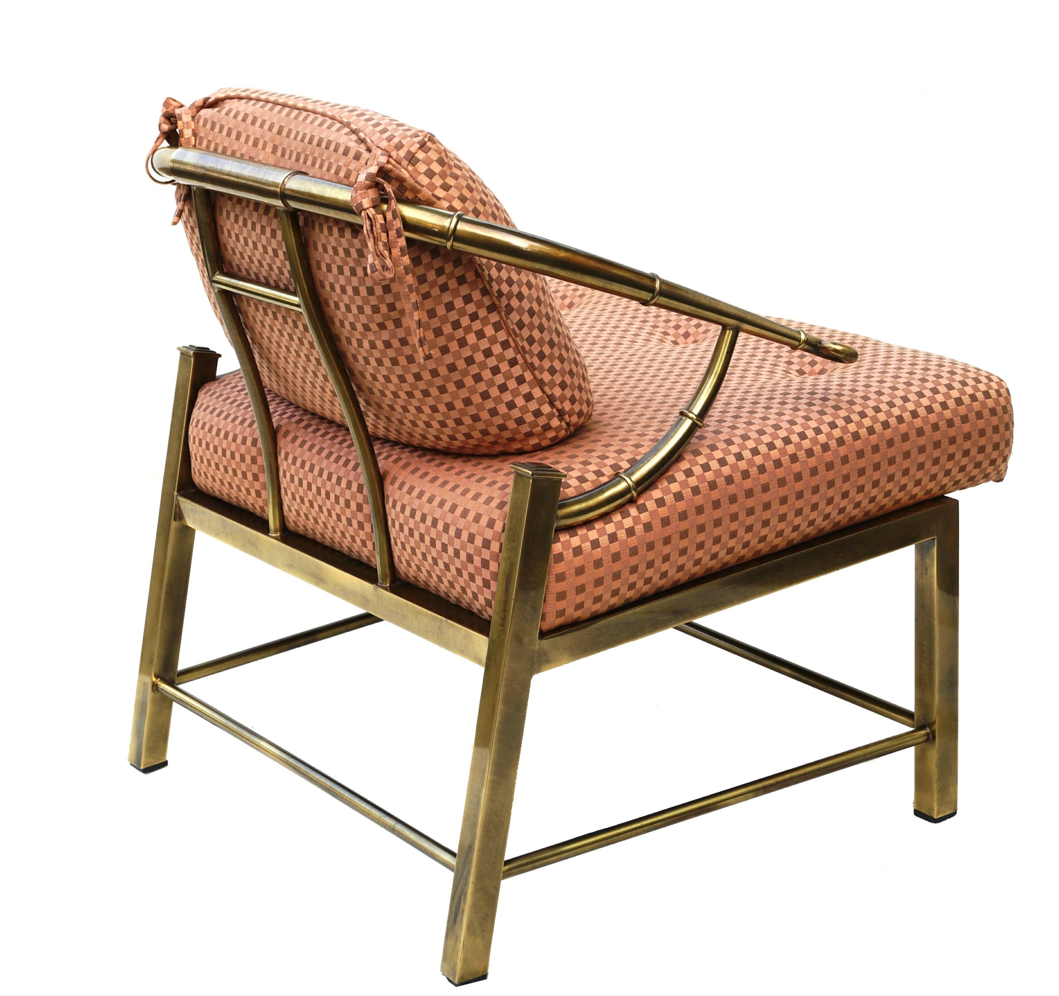 Mastercraft Empress Asian Mid-Century Modern Faux Bamboo Brass Lounge Chair In Good Condition In Wayne, NJ