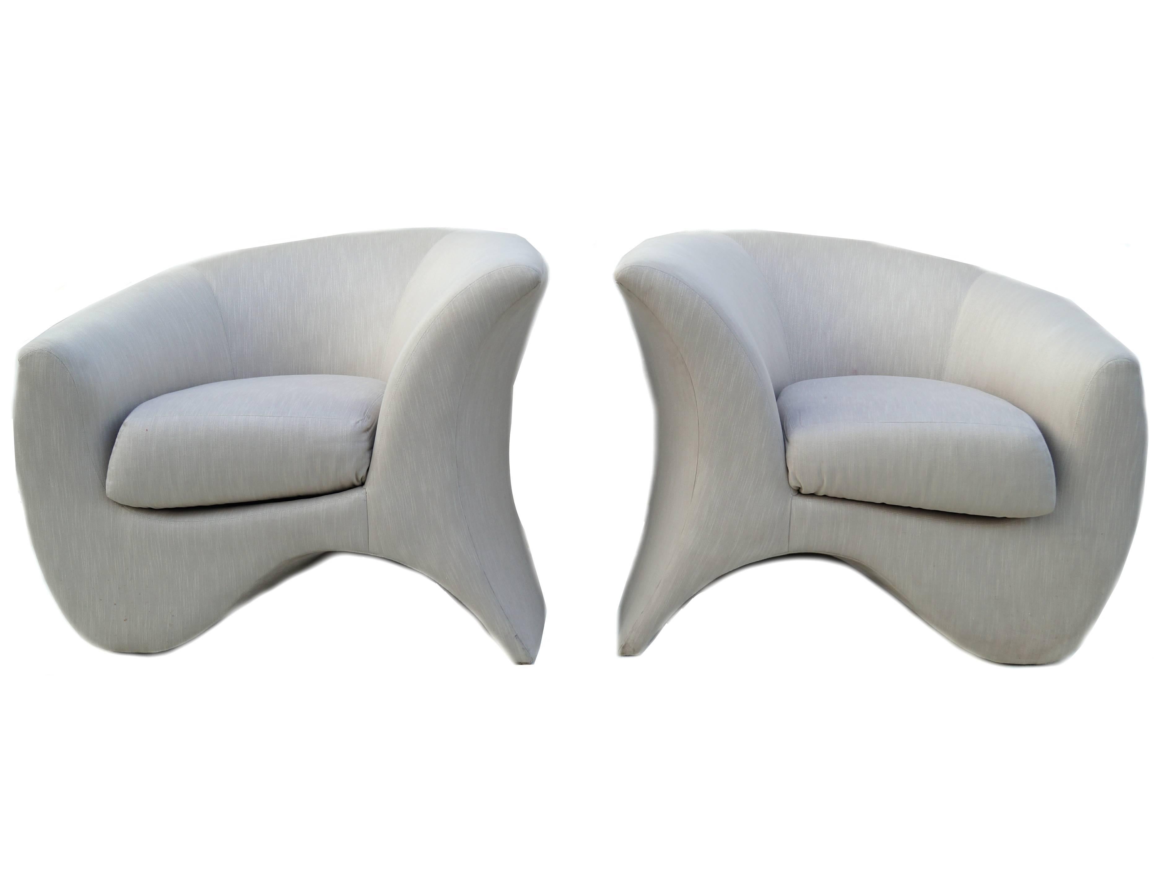 Pair of Vladimir Kagan sculptural lounge club chairs. The last photo shows the Hurricane chair in Kagan's book 