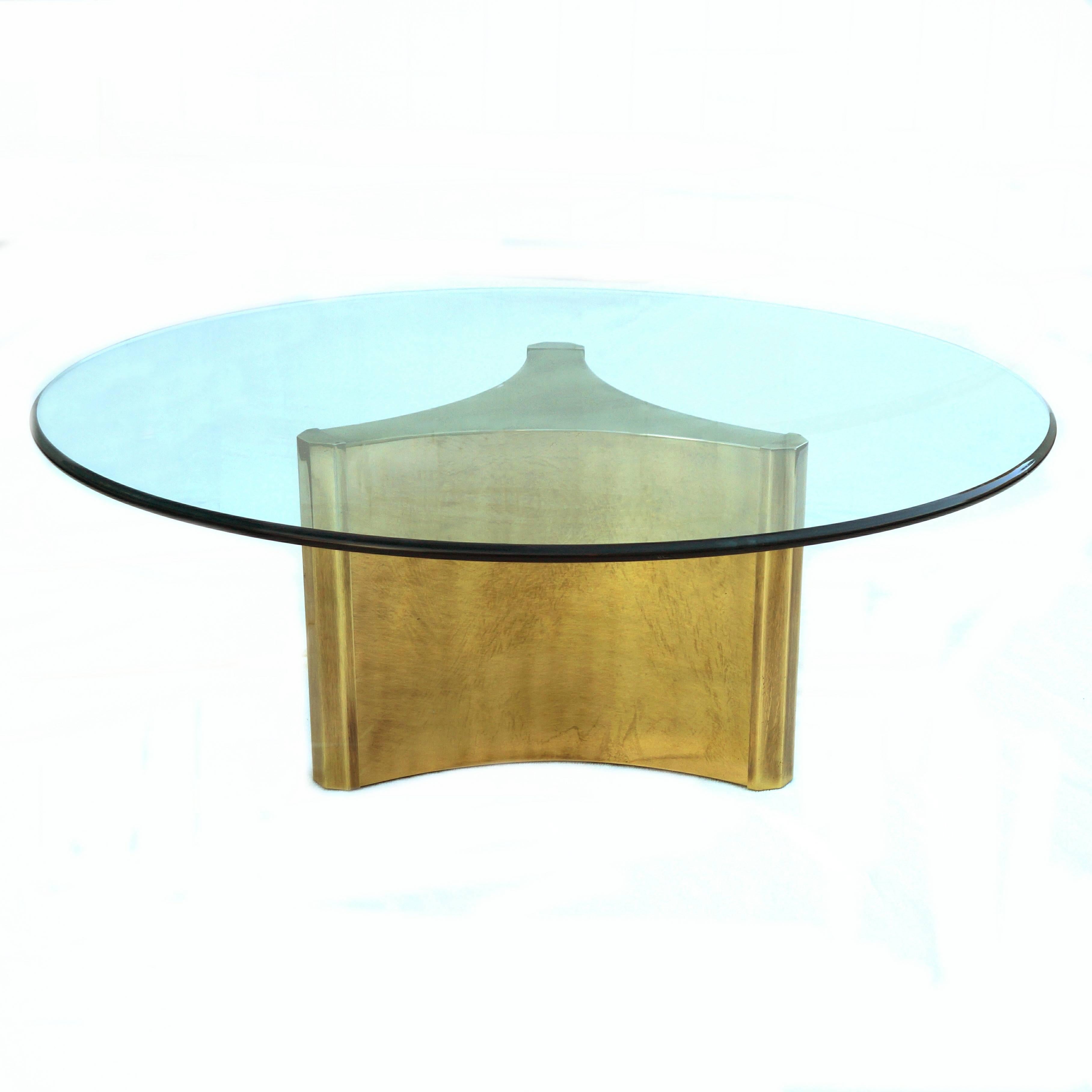 Unusual Mastercraft Pedestal Coffee Table. The base measures approx. 15.25