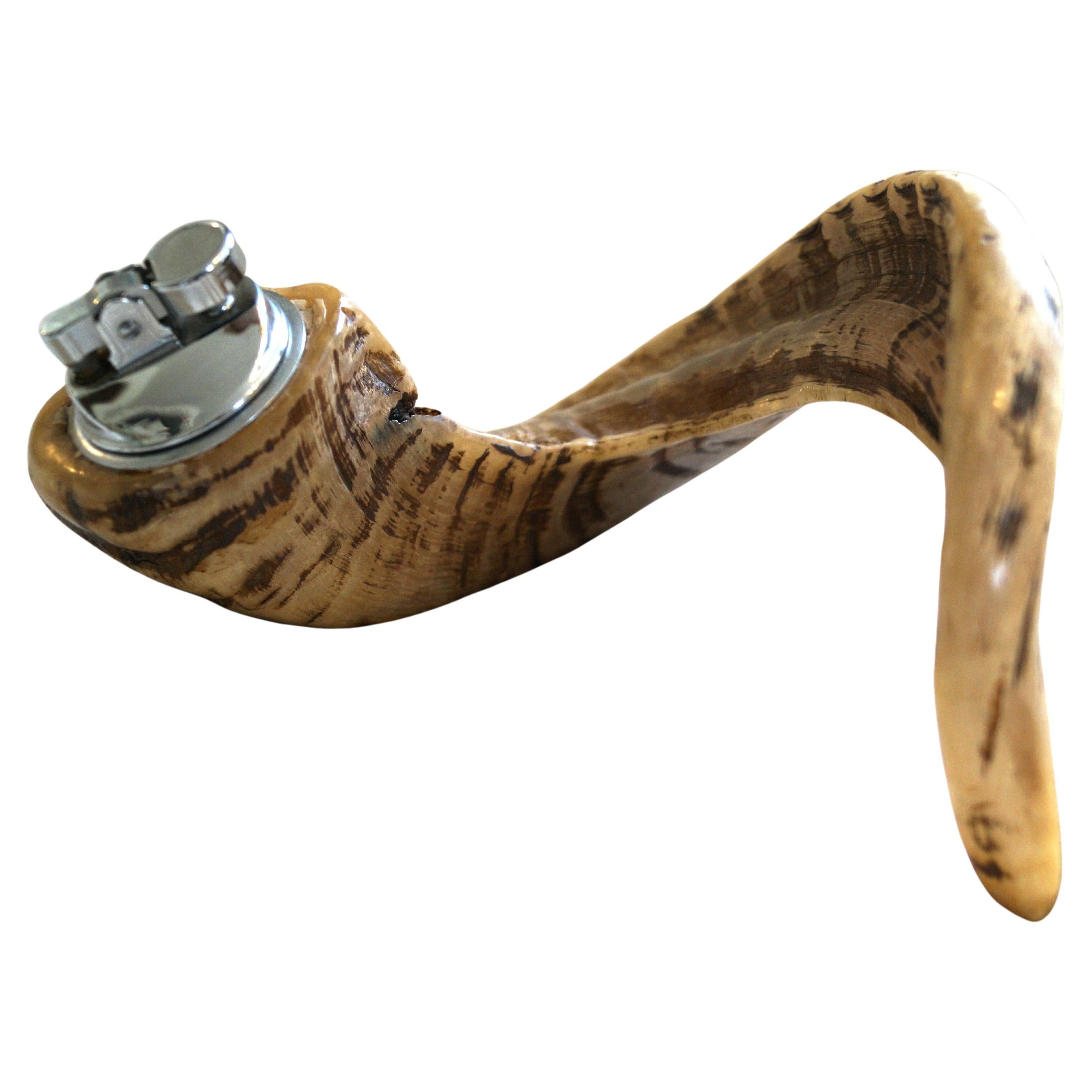 Accendino da tavolo Horn grande d'epoca degli anni '60 Attribuito a Carl Aubock Cromo