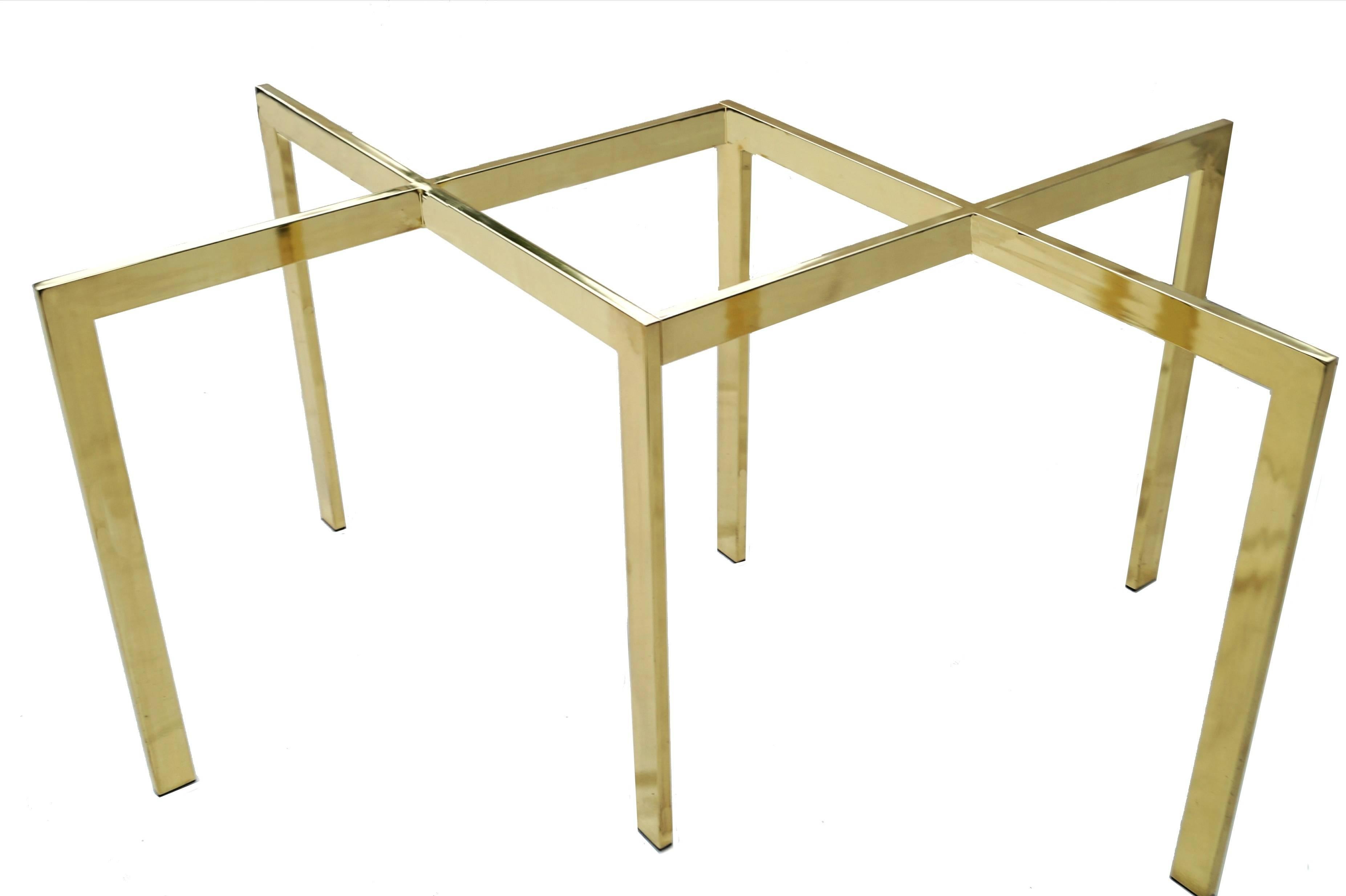 Milo Baughman Thayer Coggin brass bronze top X glass dining table. The base alone measures 55.75
