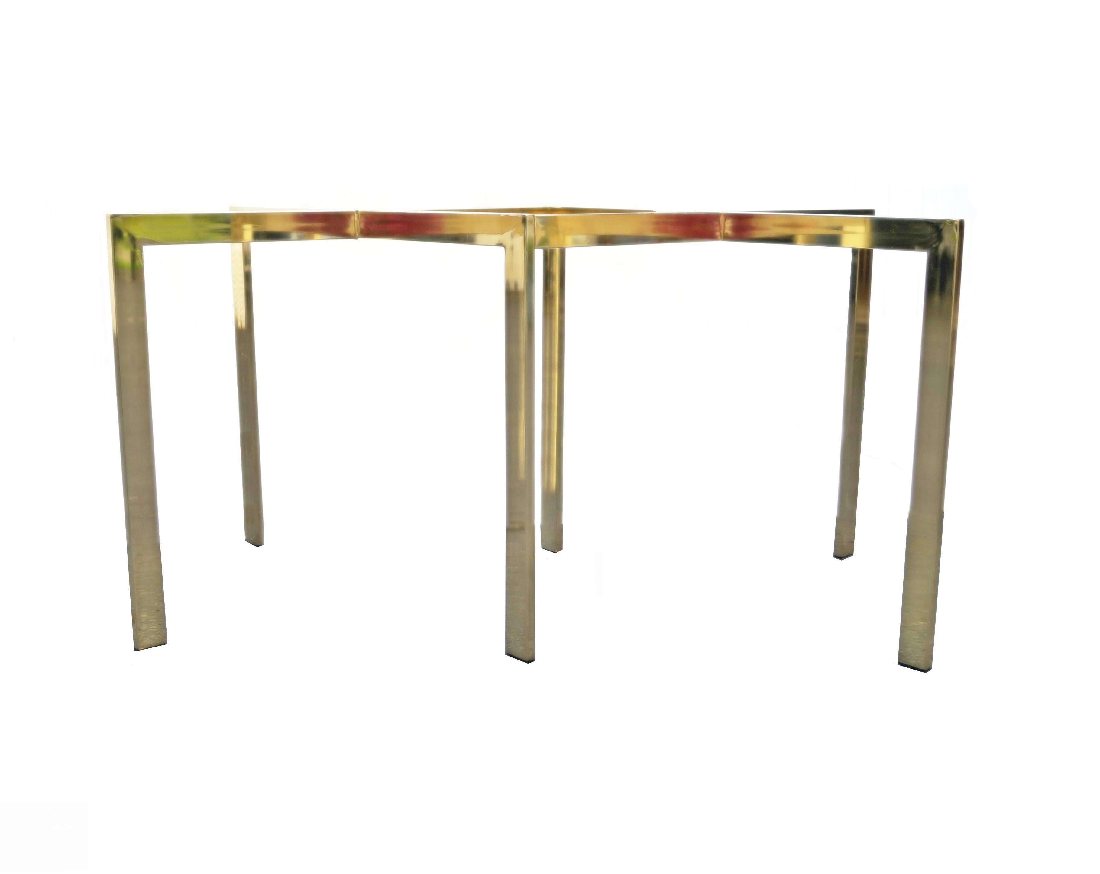 Milo Baughman Thayer Coggin Brass Bronze Top X Glass Dining Table In Good Condition In Wayne, NJ