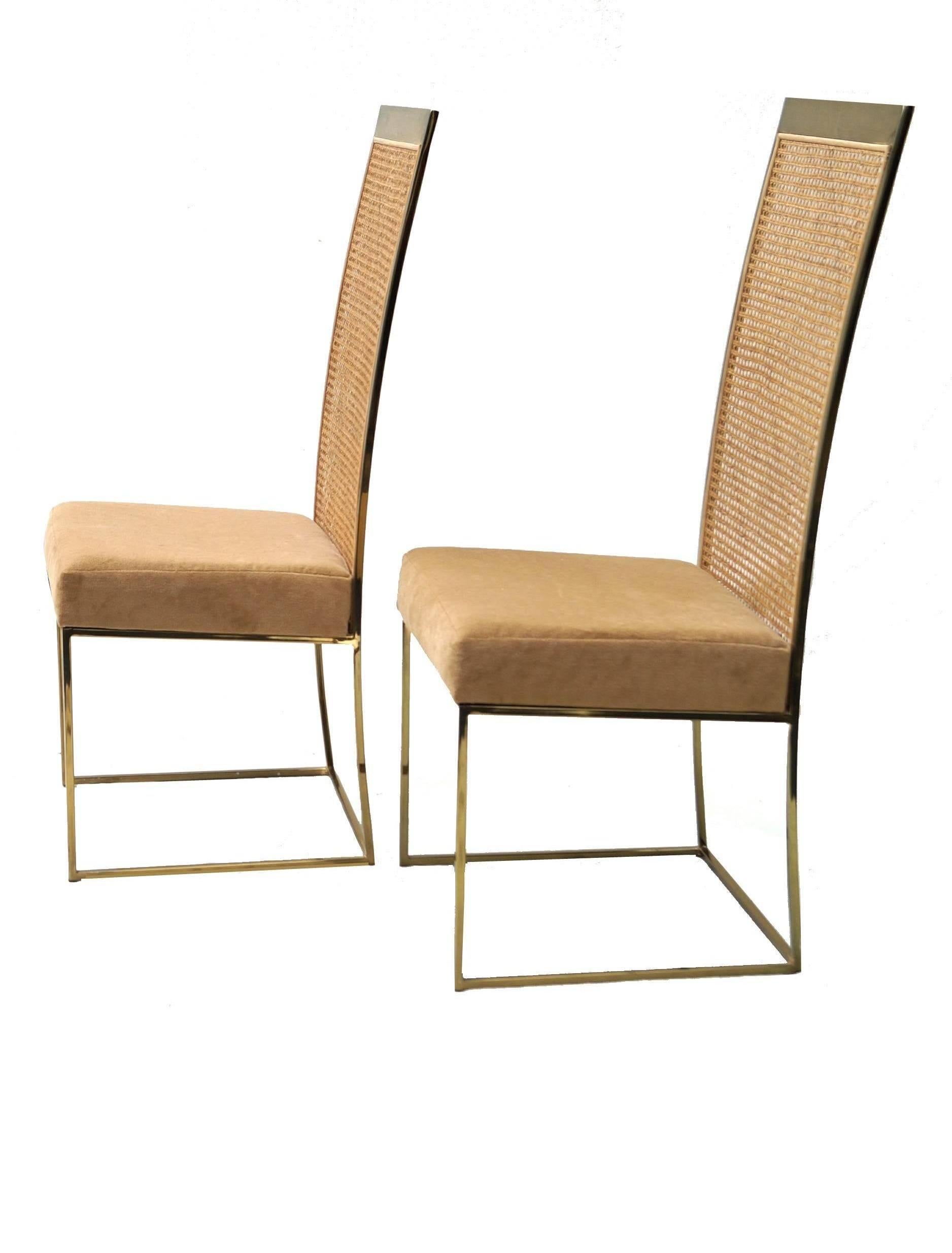 Four Milo Baughman for Thayer Coggin, Brass Tone Cane Back Dining Chairs In Good Condition In Wayne, NJ