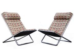 Pair of John Mascheroni Scissor Pillow Low Profile Highback Chairs