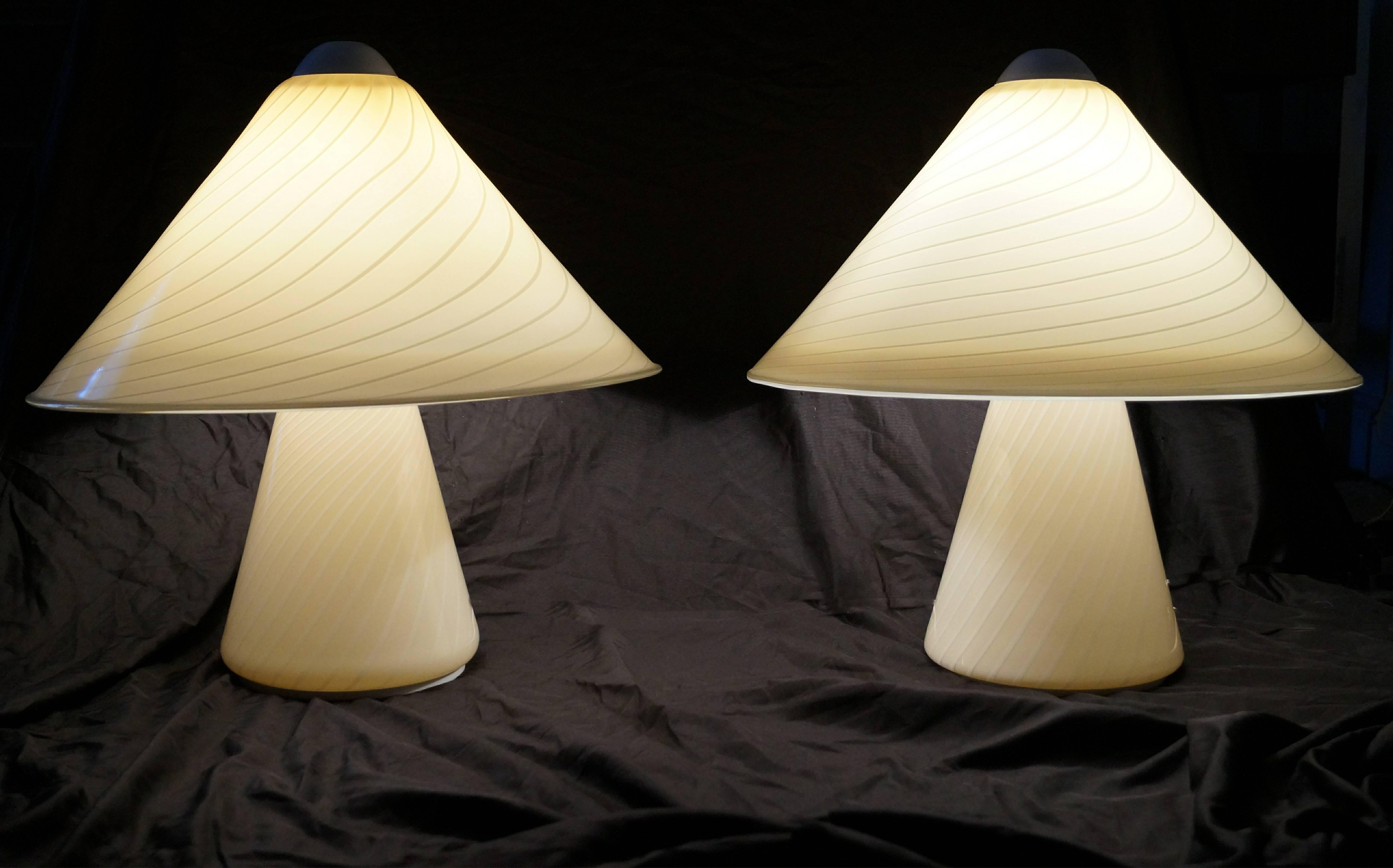 Pair of large Murano swirl glass table lamps.