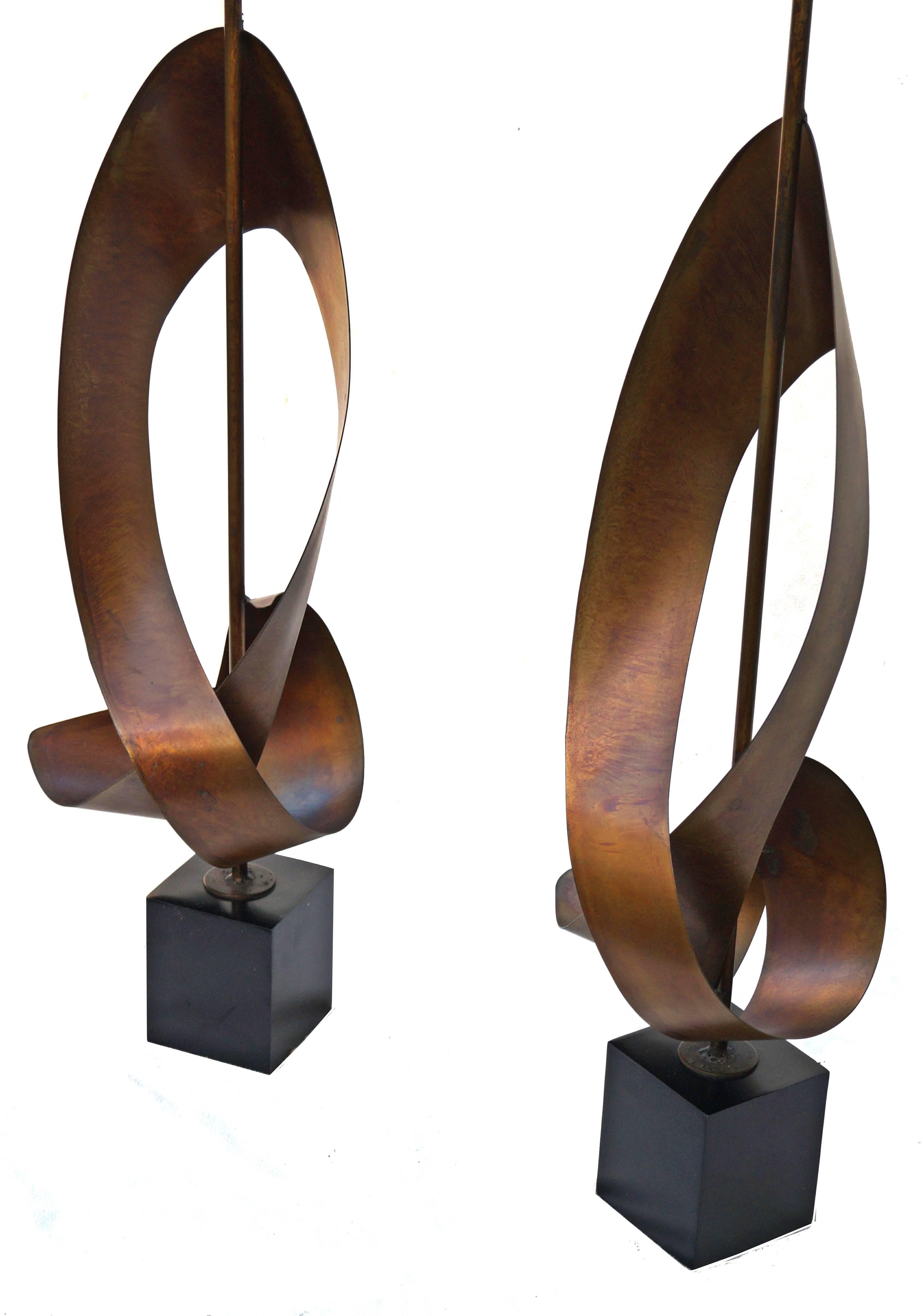 Mid-Century Modern Pair of Large Harry Balmer for Laurel Lamp Sculptural Metal Ribbon Lamps