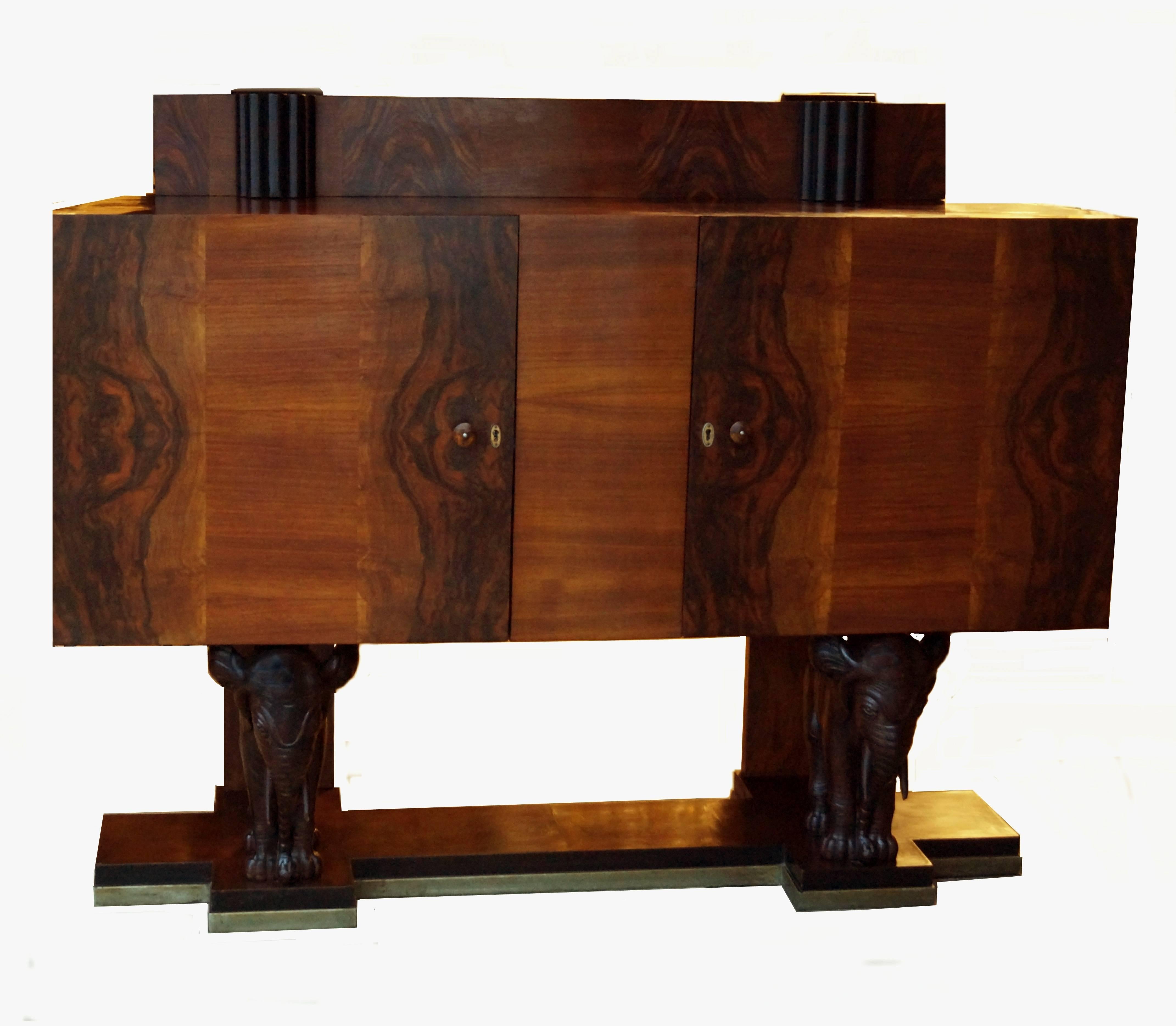 Unknown Figural Art Deco Burl Wood Carved Elephant Sideboard Buffet Credenza Console