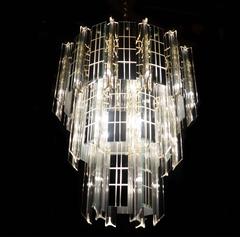 Mid-Century Modern Three-Tier Lucite and Mirror Mirrored Pendant Lamp Chandelier