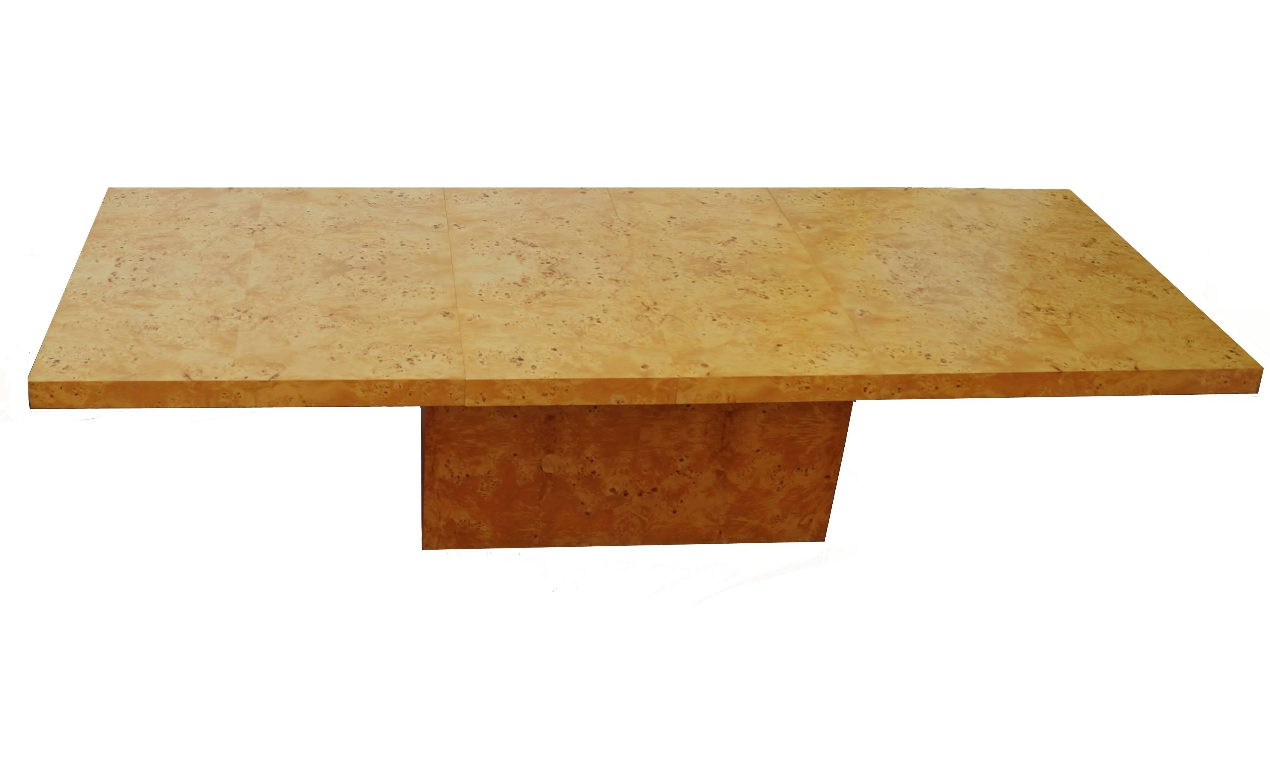 Late 20th Century Milo Baughman Expandable Burl Wood Dining Table Wood
