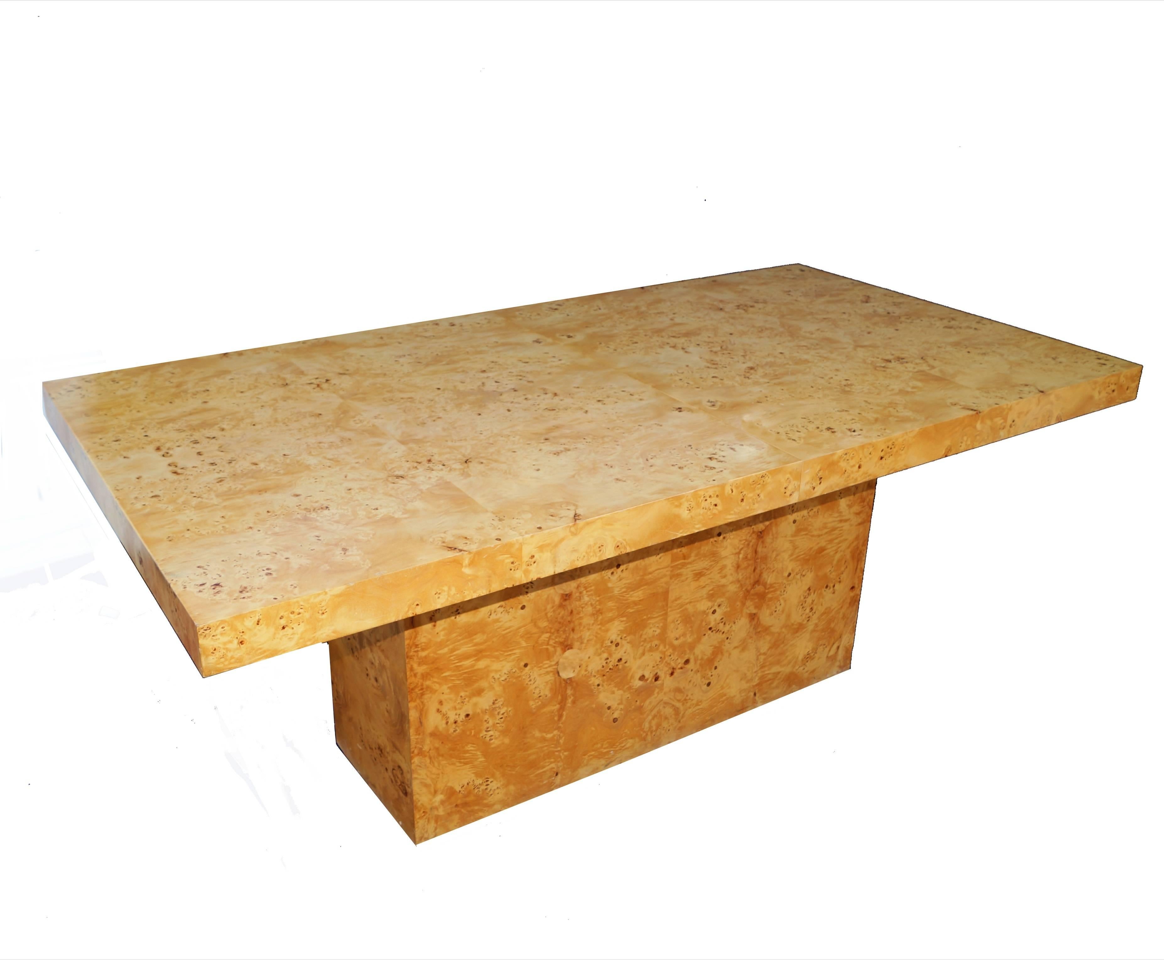 American Milo Baughman Expandable Burl Wood Dining Table Wood
