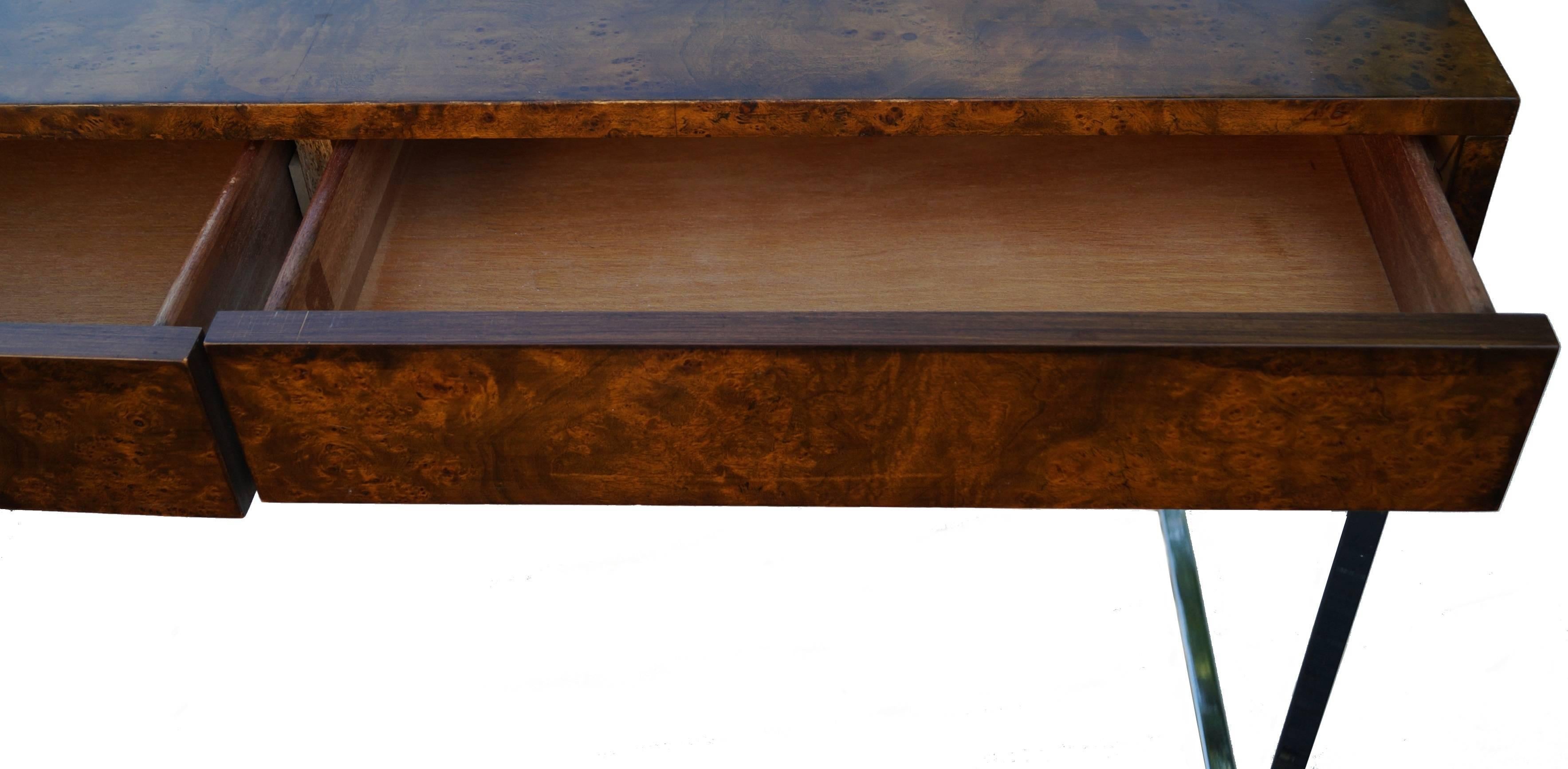American Milo Baughman Thayer Coggin Burl Wood Desk Console Writing Table