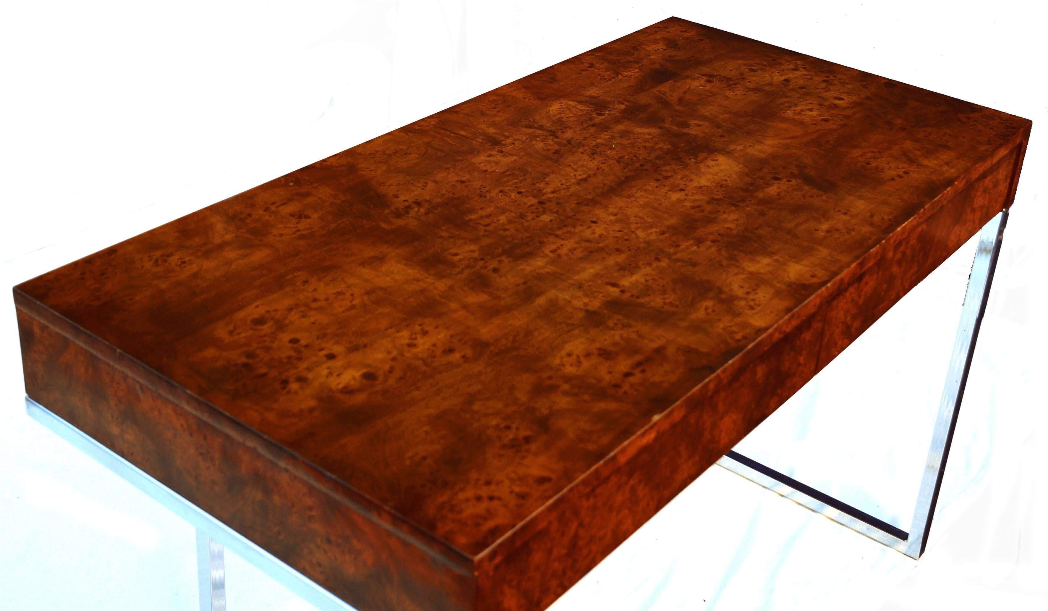 Mid-Century Modern Milo Baughman Thayer Coggin Burl Wood Desk Console Writing Table