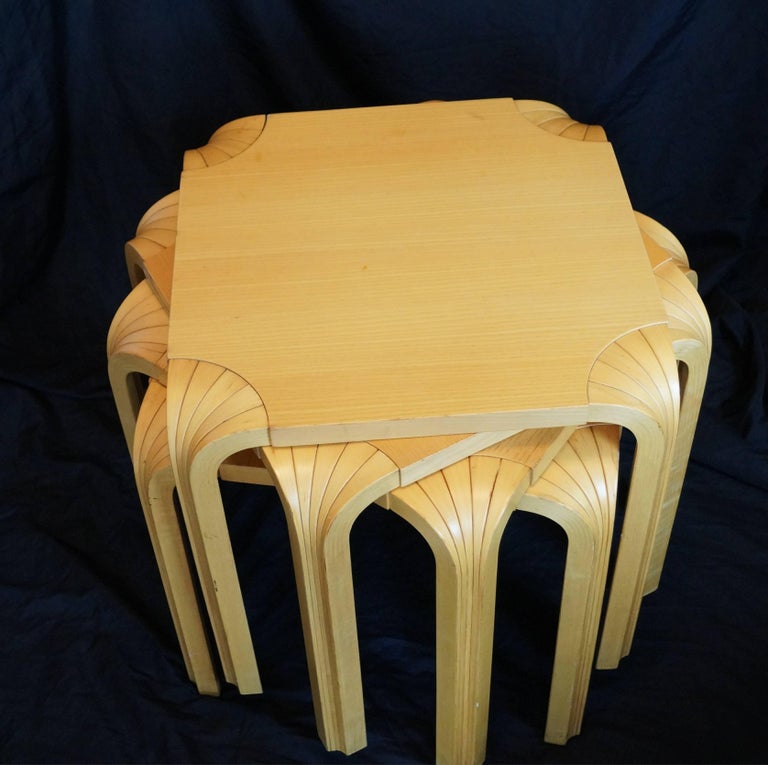 Two Pair of Alvar Aalto Vintage Fan Leg Nesting Stools or End Tables at ...