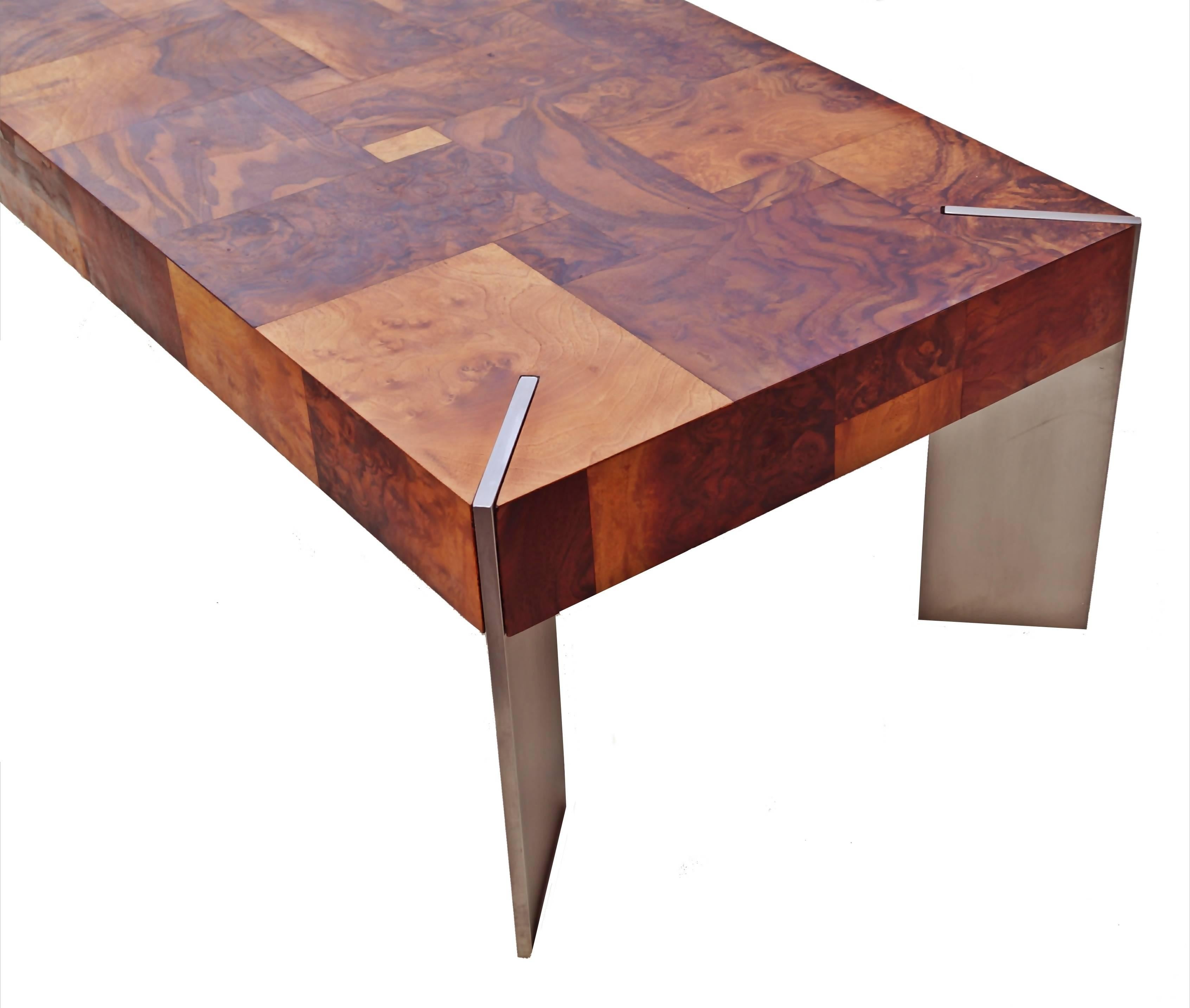 Burl Wood Patchwork Mid-Century Modern Coffee Sofa Table Style of Paul Evans 3