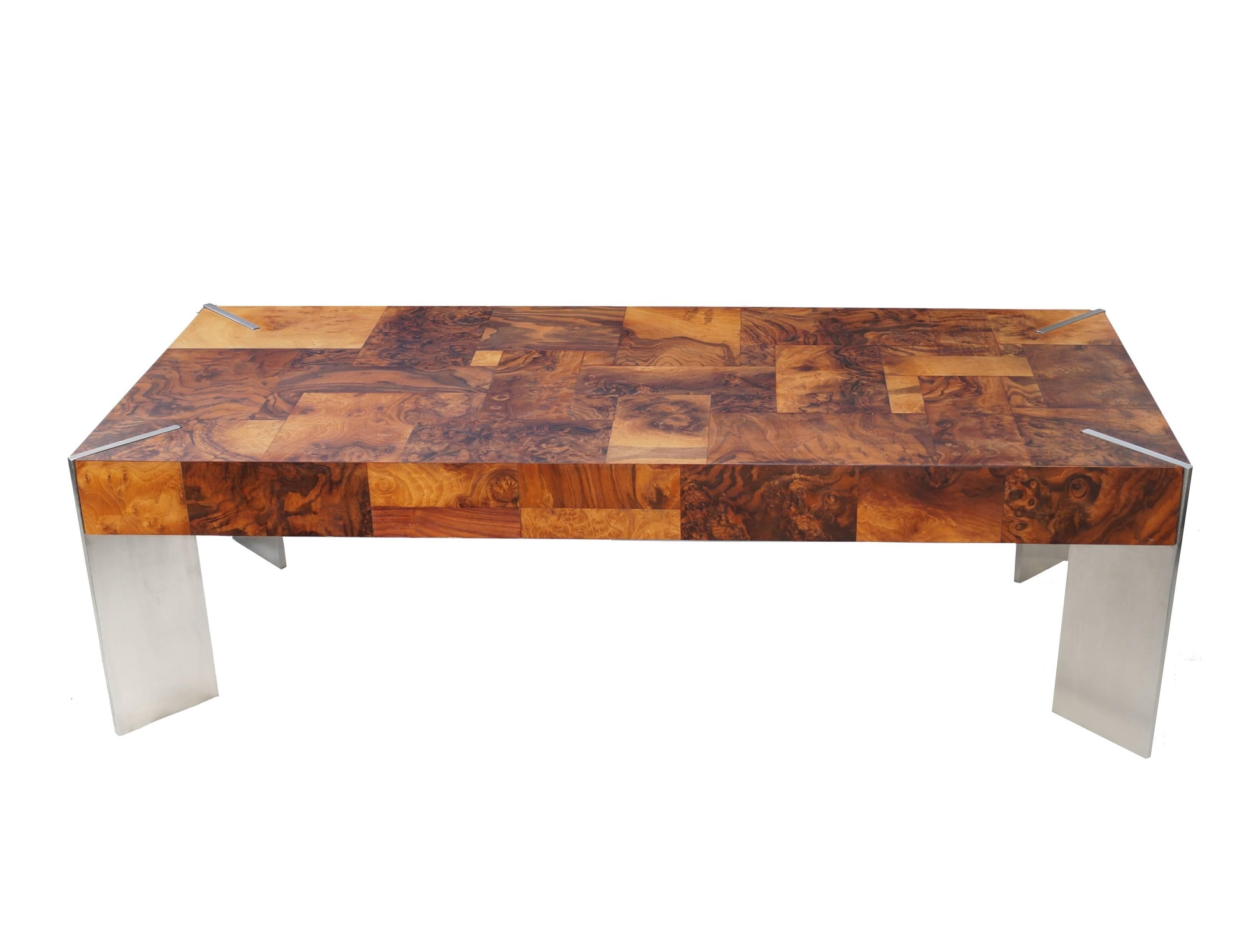 Burl Wood Patchwork Mid-Century Modern Coffee Sofa Table Style of Paul Evans 4