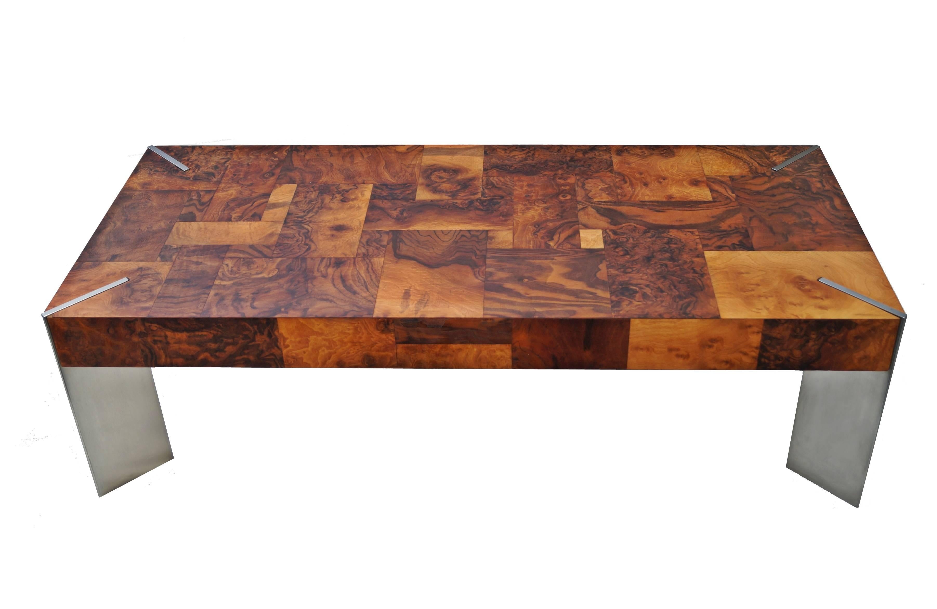 Burl Wood Patchwork Mid-Century Modern Coffee Sofa Table Style of Paul Evans 6