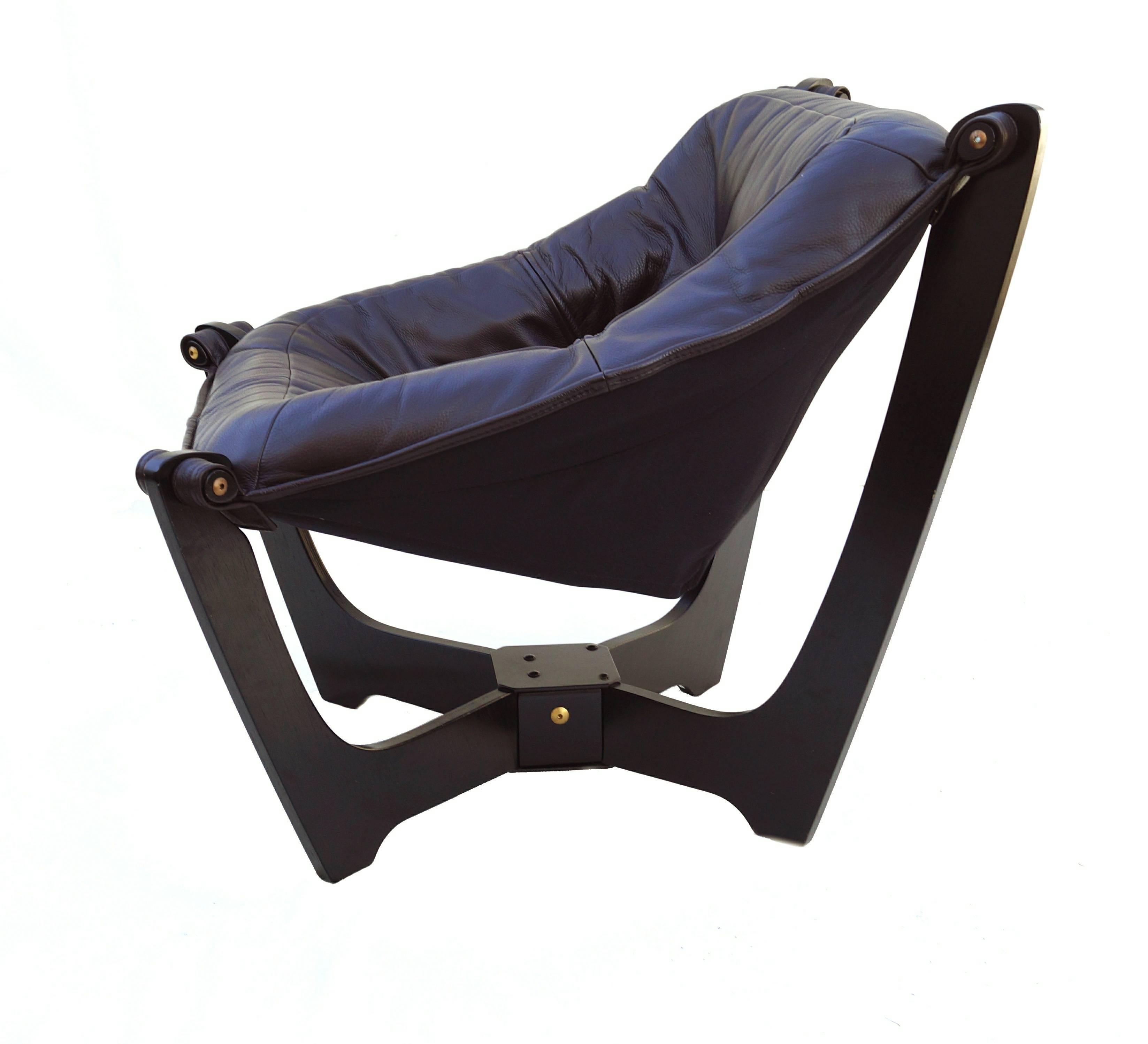 Mid-Century Modern Luna Leather Sling Chair with Ottoman, Odd Knutsen