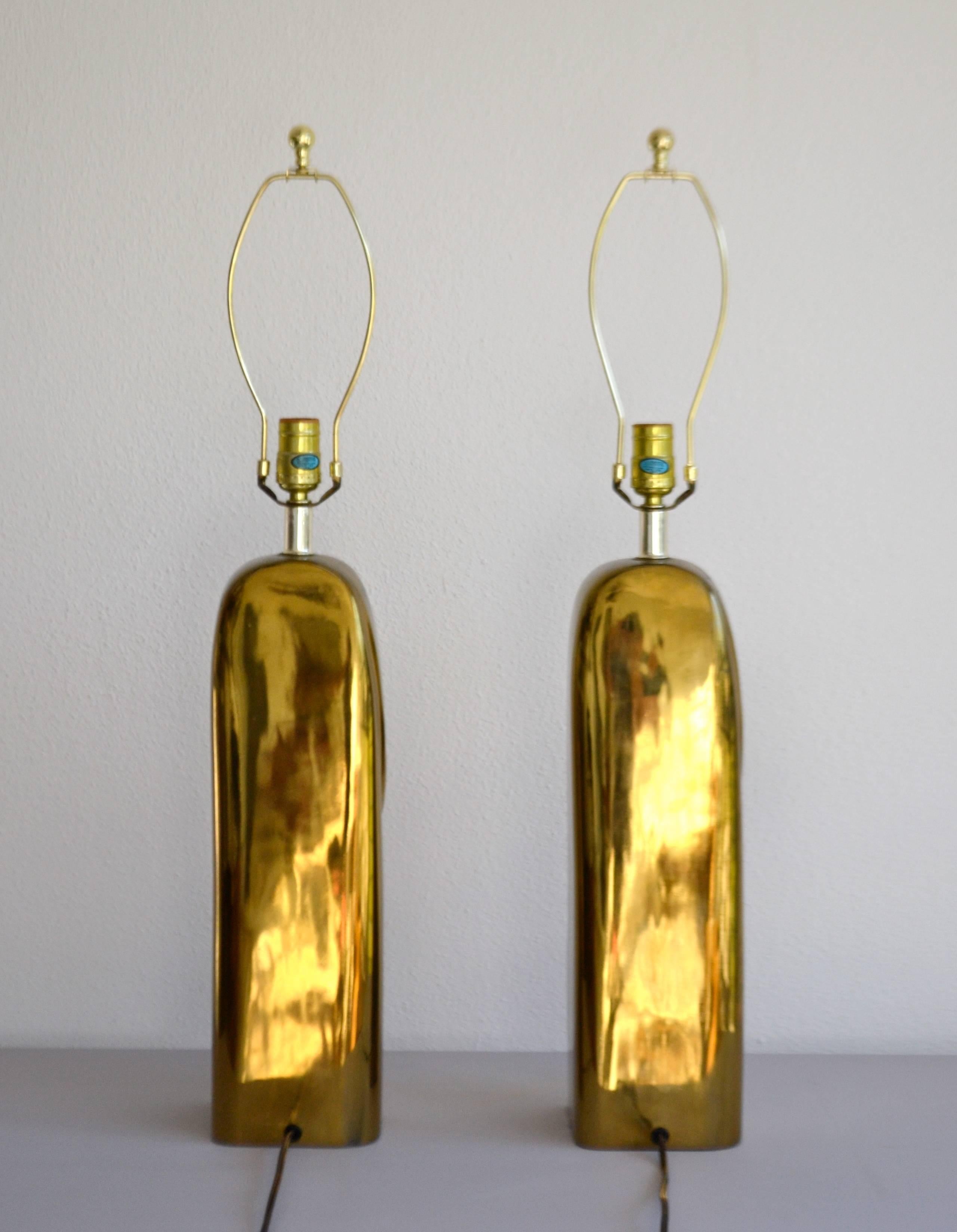 Pair of Postmodern Polished Brass Table Lamps In Excellent Condition In West Palm Beach, FL