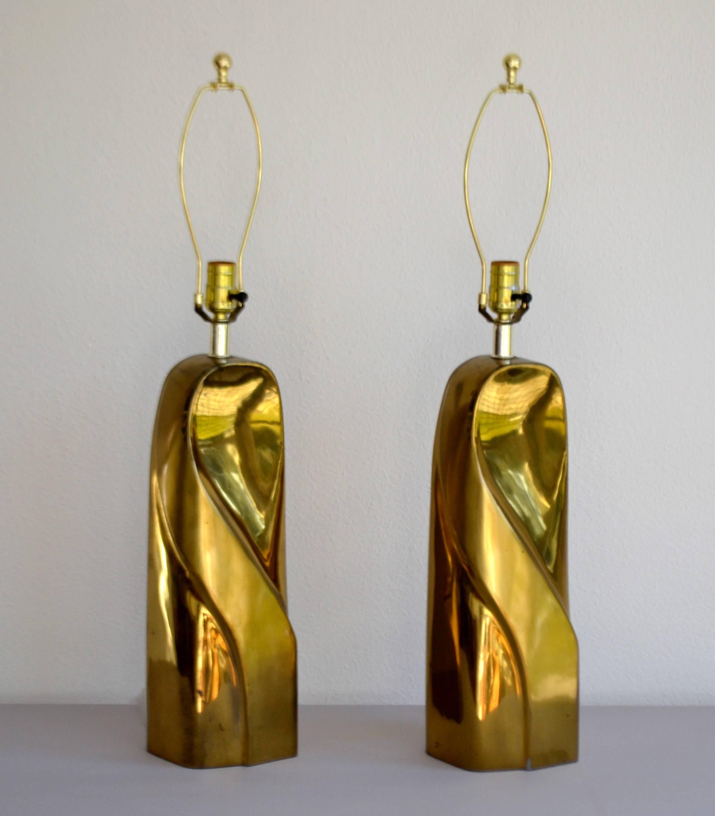 Post-Modern Pair of Postmodern Polished Brass Table Lamps
