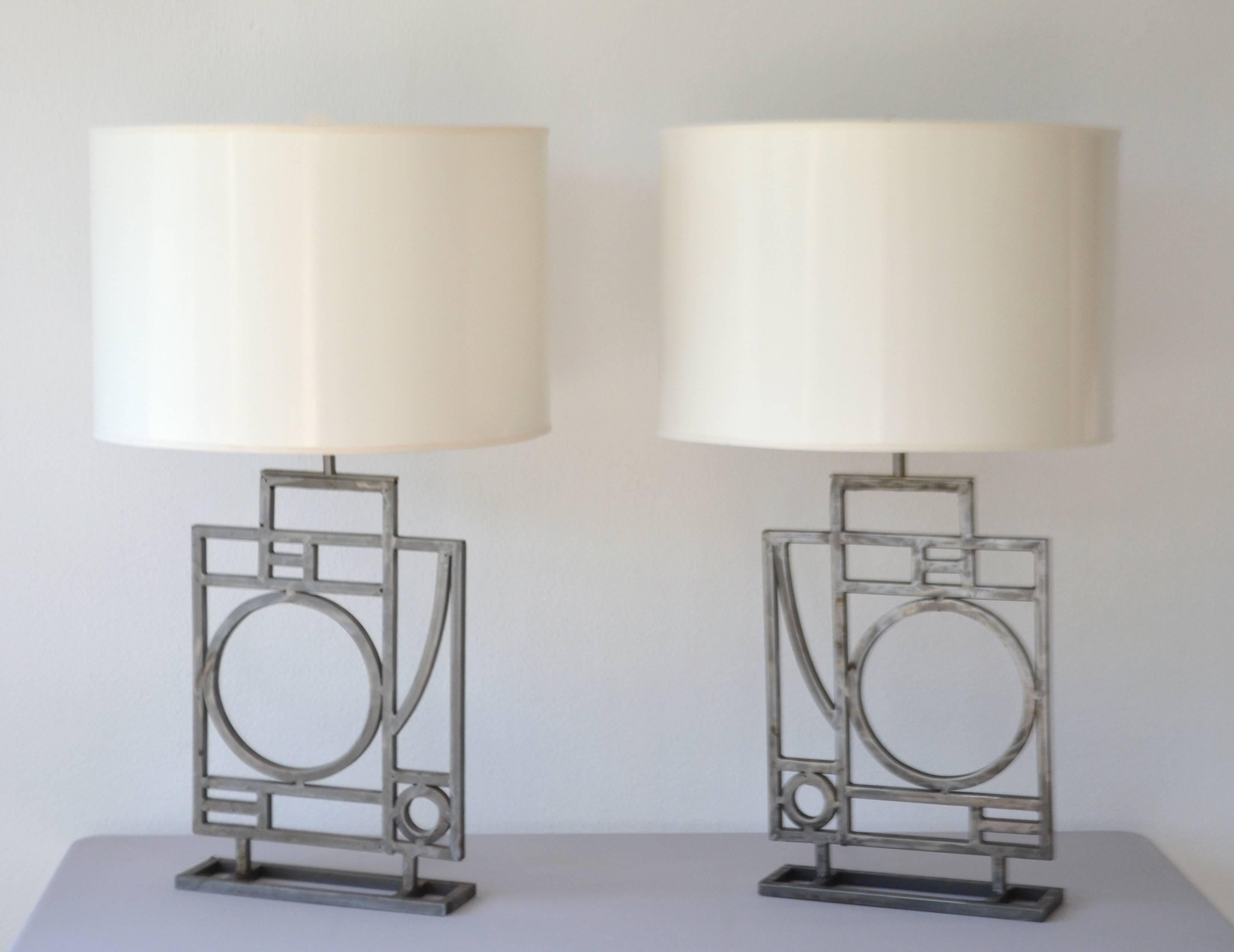 Pair of Postmodern Geometrical Form Table Lamps by Robert Sonneman 2