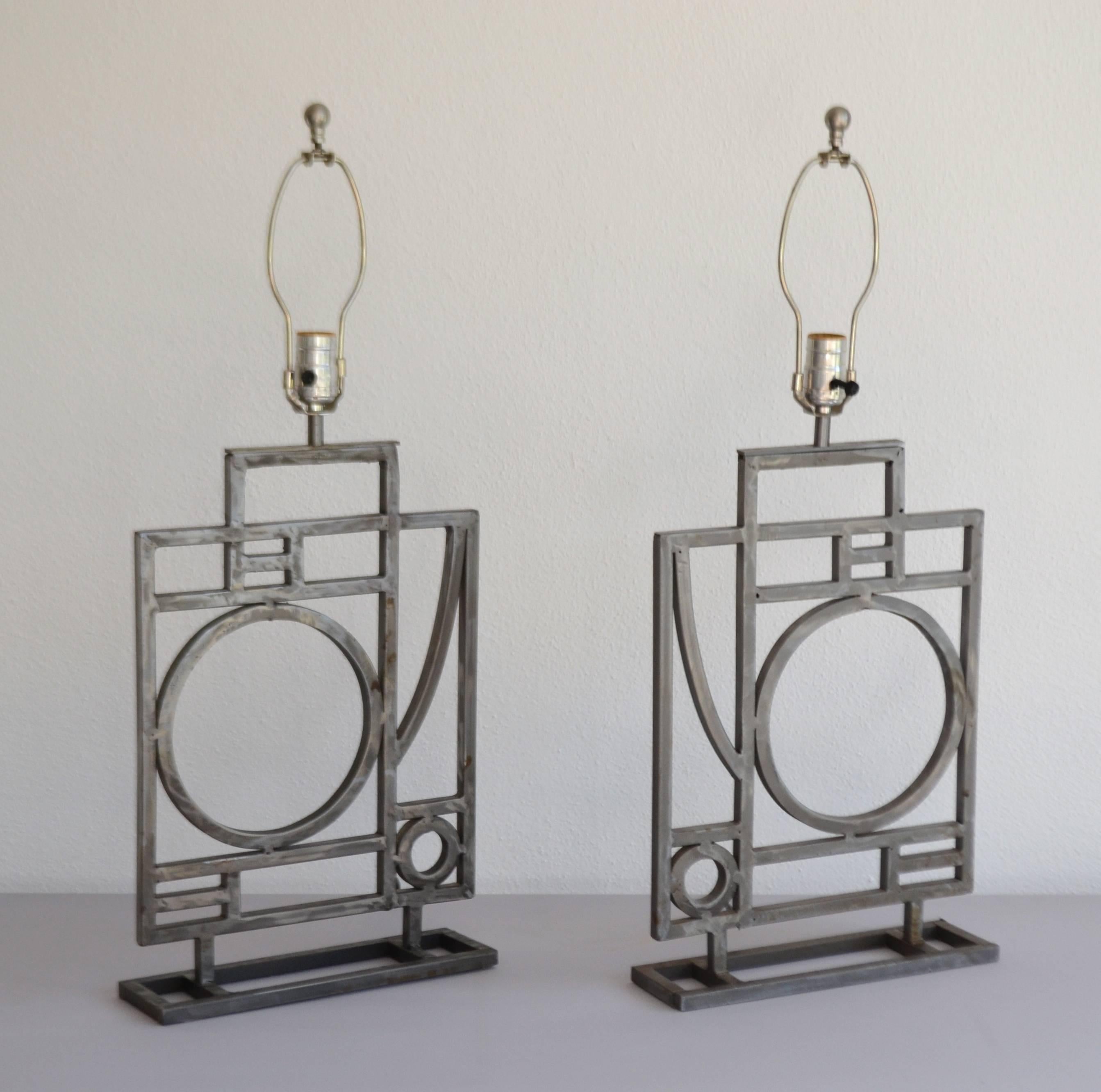 Post-Modern Pair of Postmodern Geometrical Form Table Lamps by Robert Sonneman