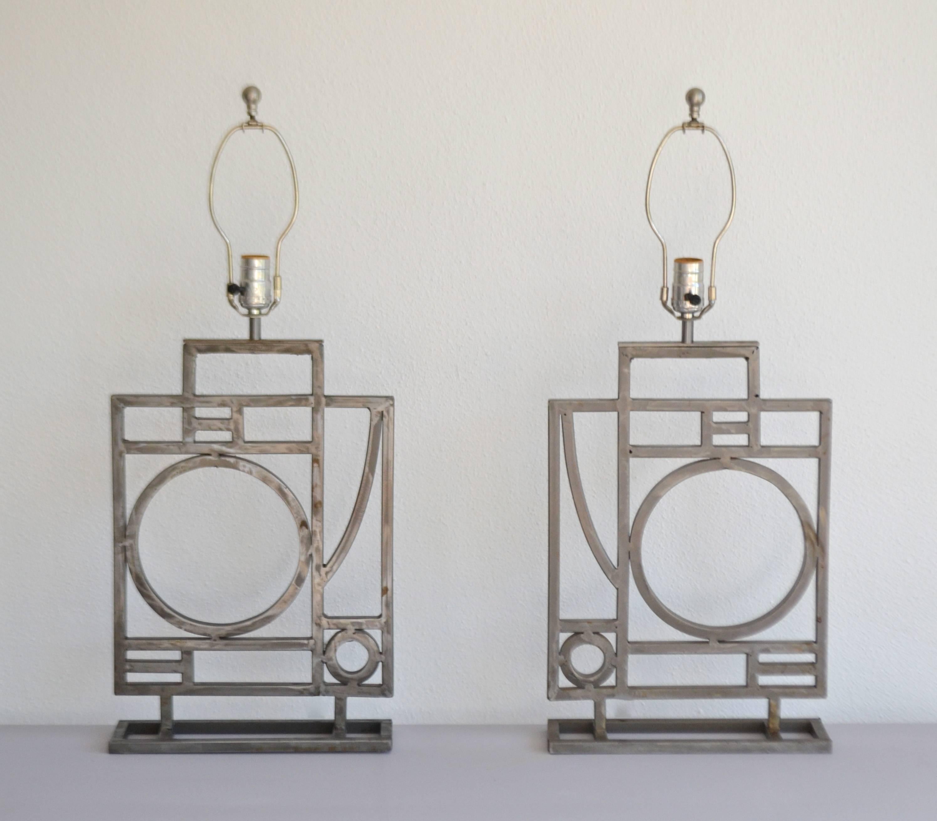 Pair of Postmodern Geometrical Form Table Lamps by Robert Sonneman 1