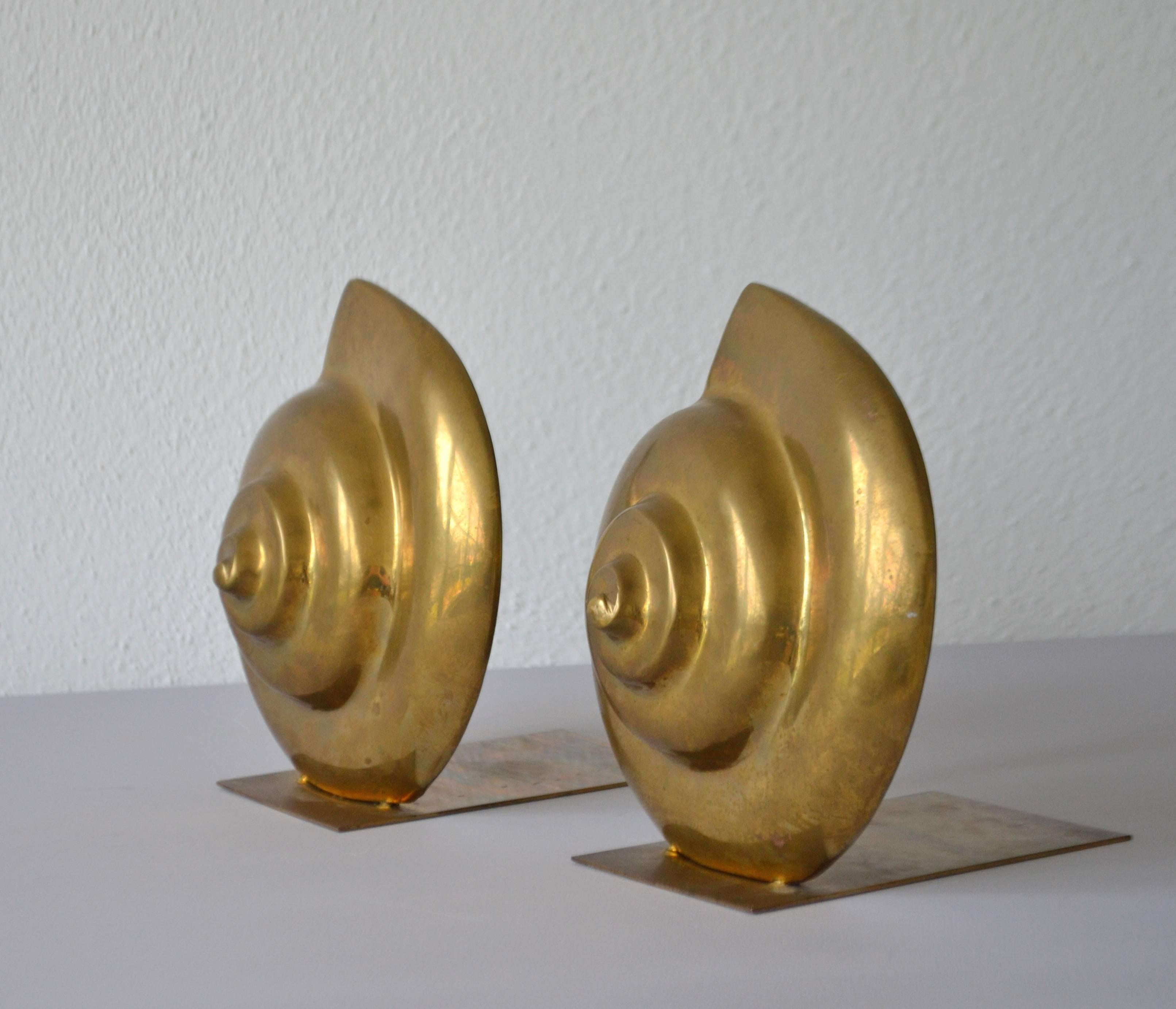 Mid-20th Century Pair of Brass Nautilus Form Bookends