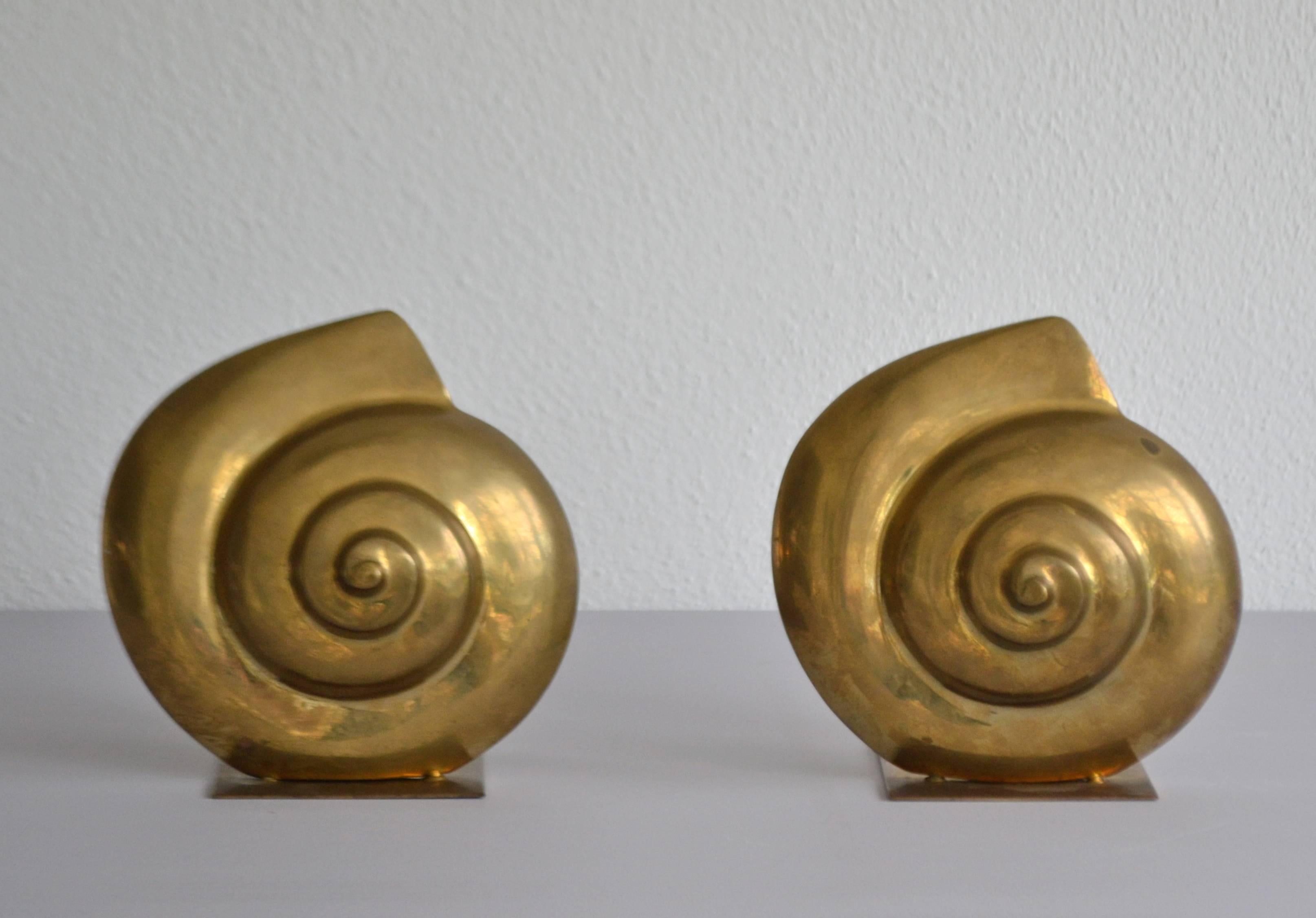 Italian Pair of Brass Nautilus Form Bookends