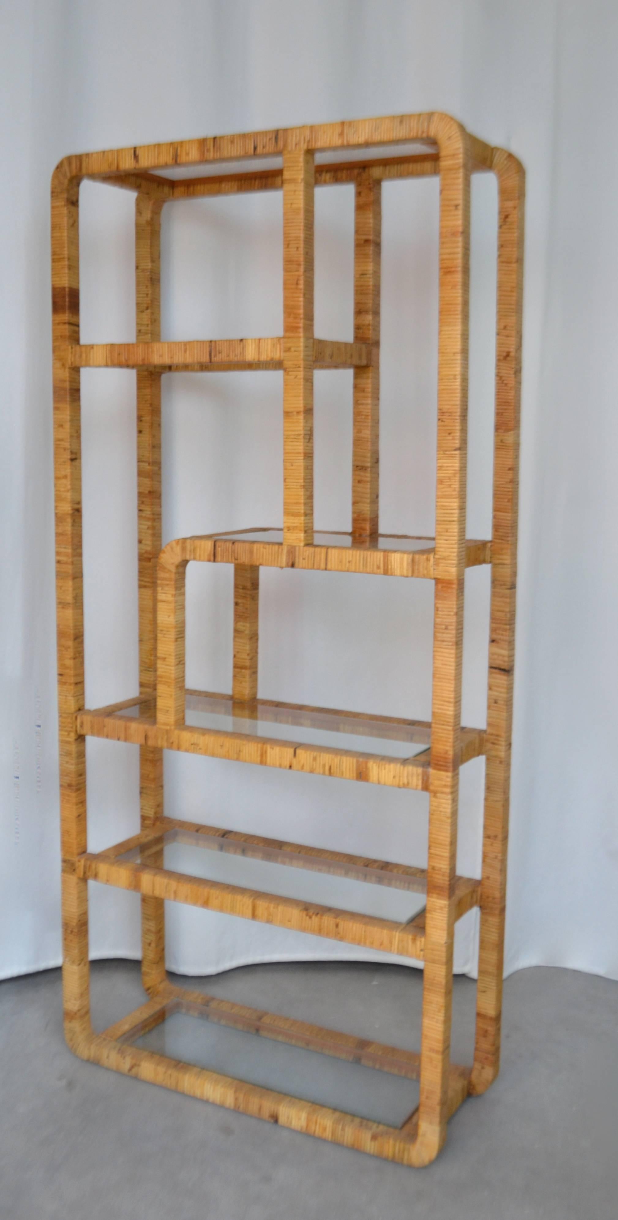 Mid-Century Rattan Bookcase In Excellent Condition In West Palm Beach, FL