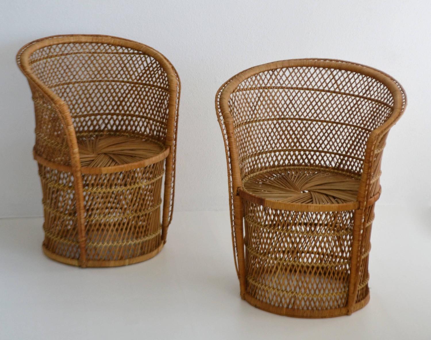 Pair of Woven Rattan Barrel Form Side Chairs or Occasional