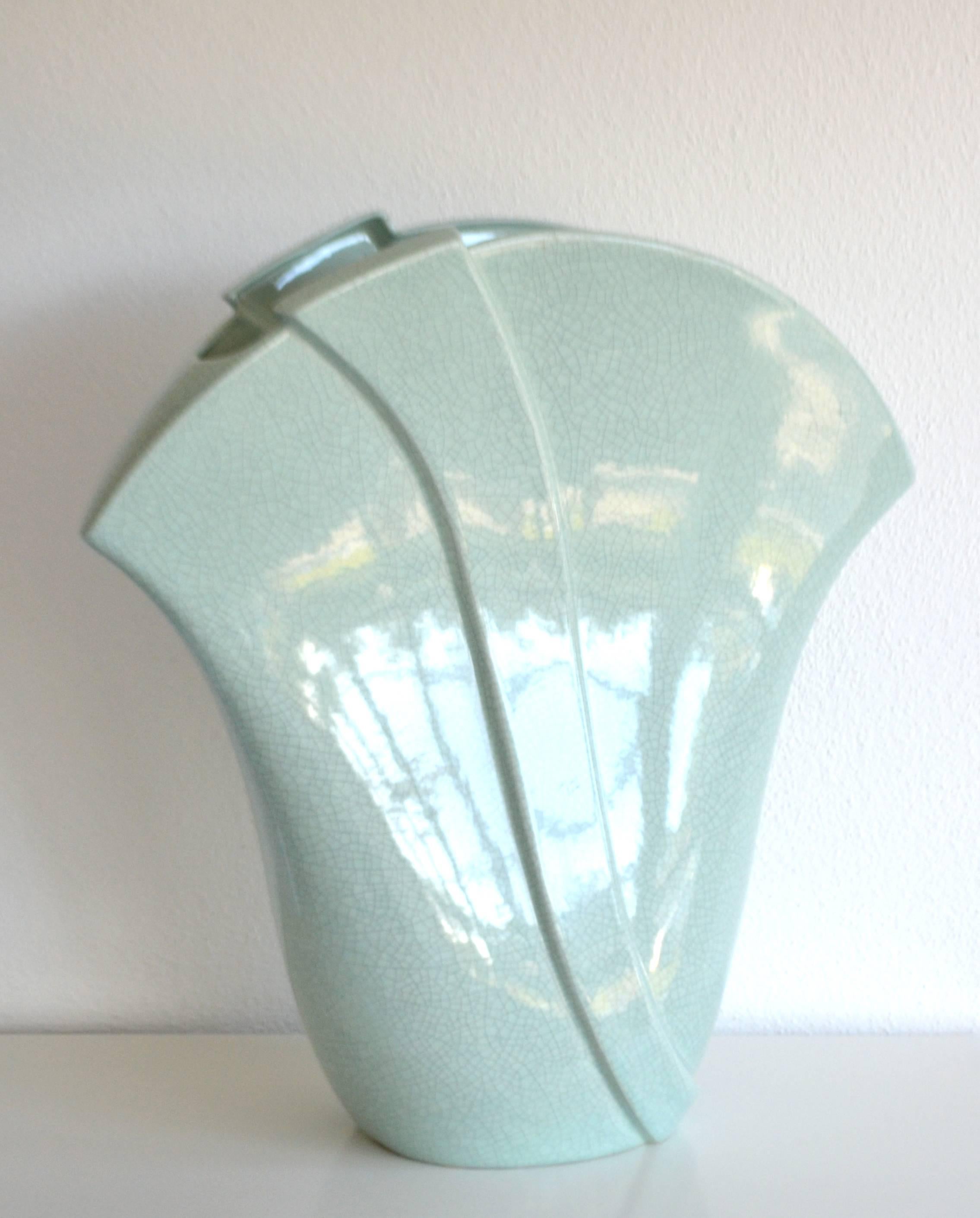 American Postmodern Fan Form Ceramic Vase For Sale