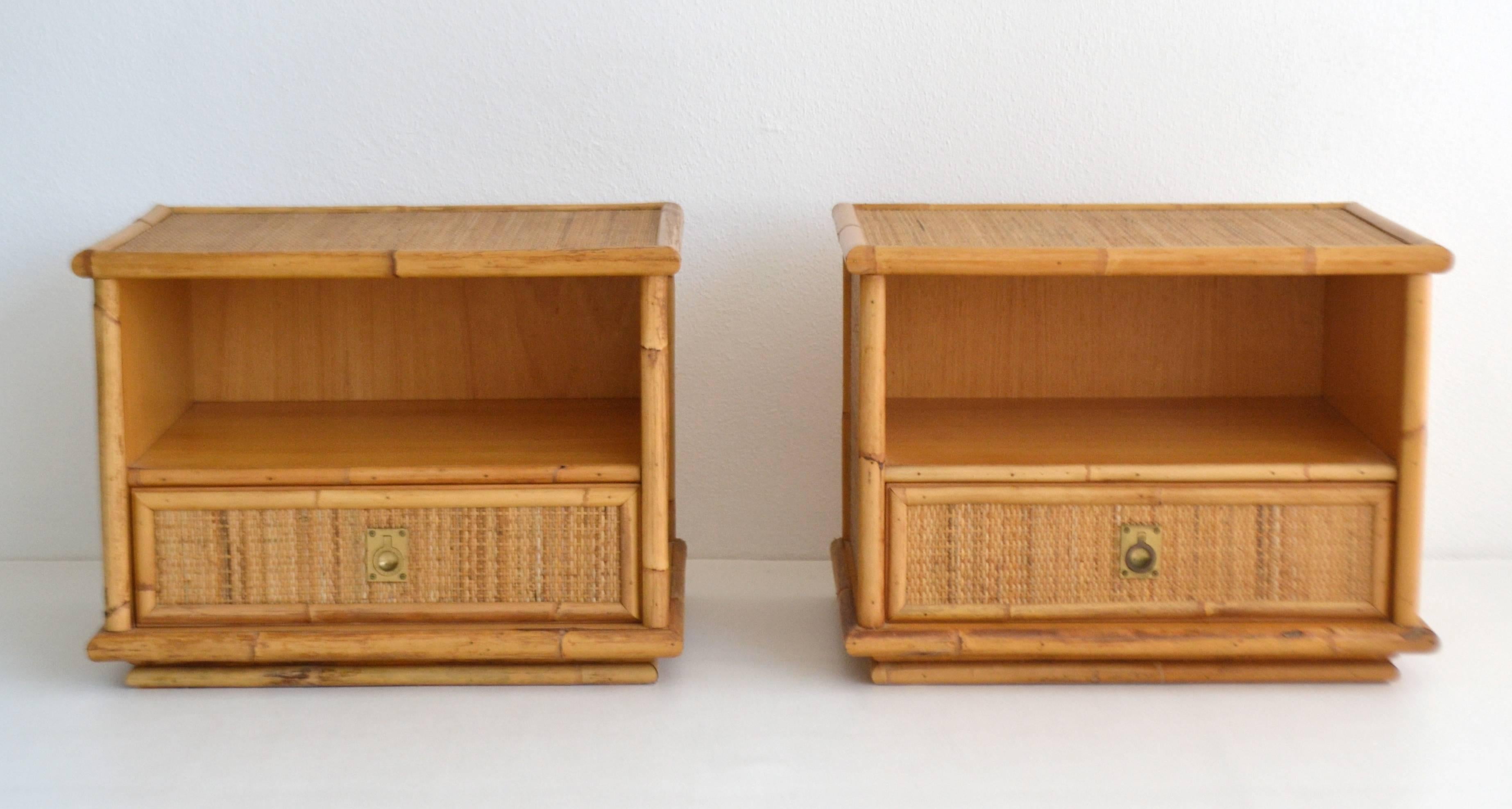 Pair of Italian Mid-Century Woven Rattan Side Tables or Nightstands 2