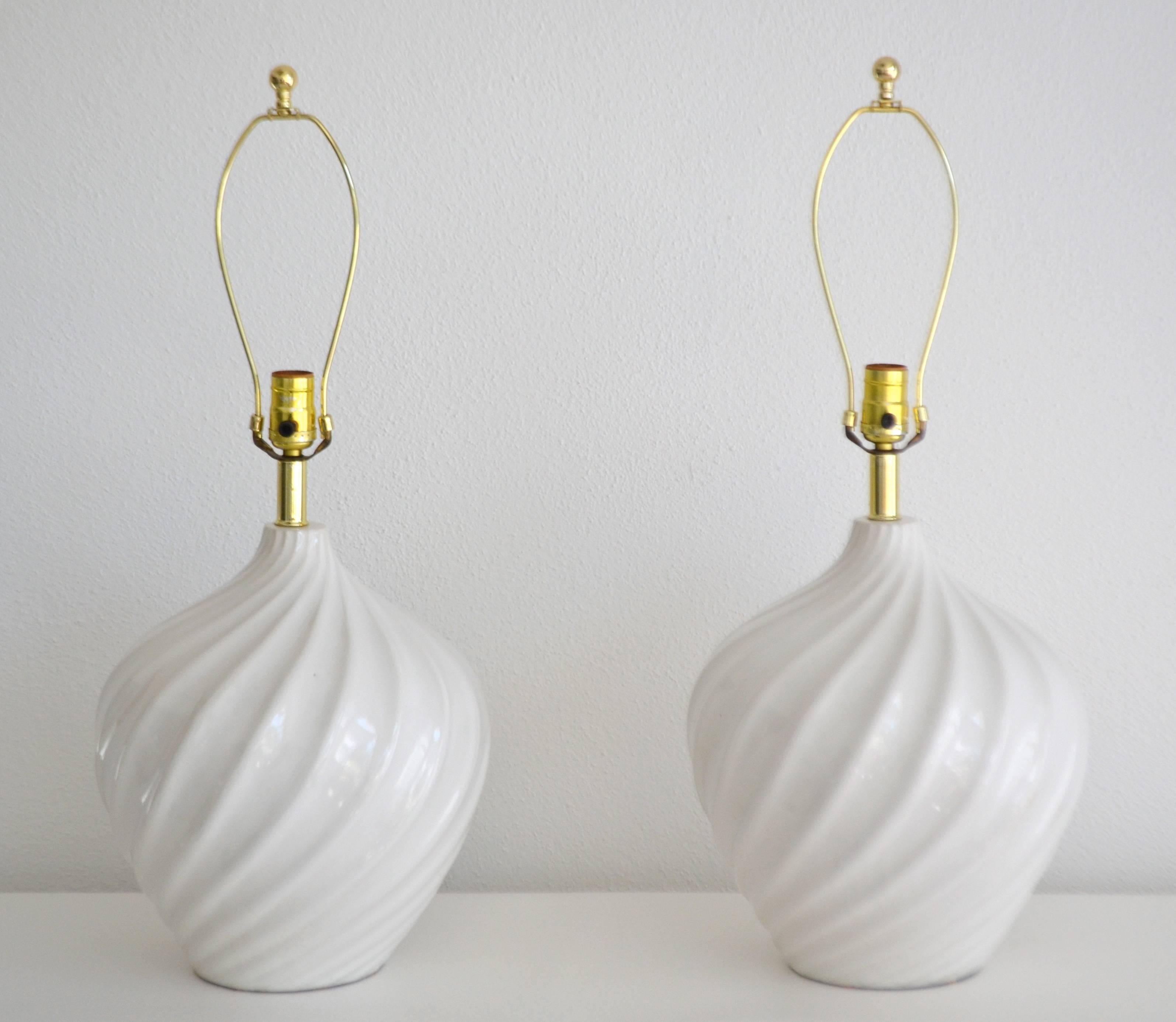 Mid-Century Modern Pair of Blanc De Chine Jar Form Table Lamps