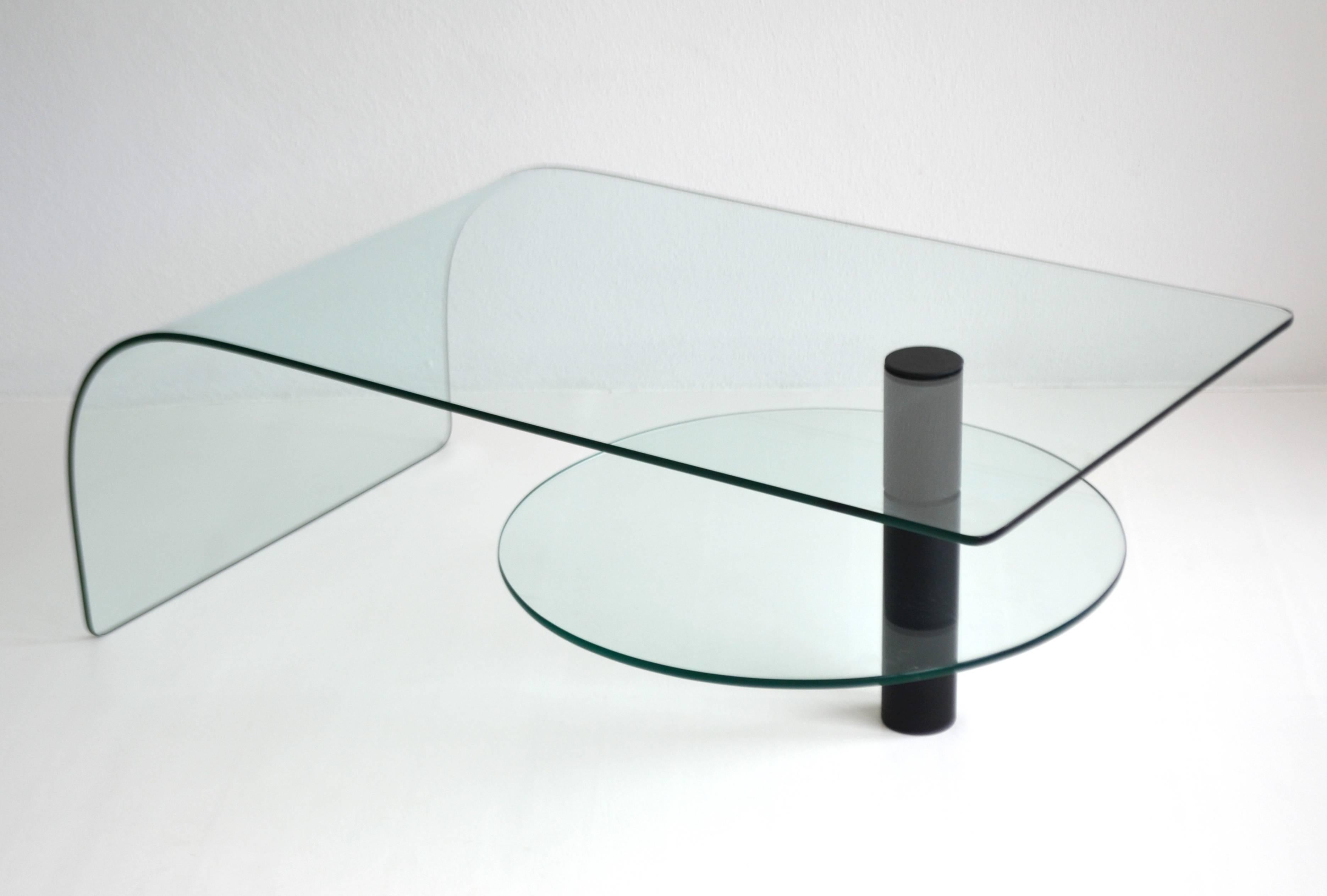American Post-Modern Two-Tier Waterfall Edge Glass Cocktail Table