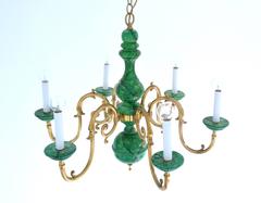 Hollywood Regency Turned Wood and Brass Six-Arm Chandelier