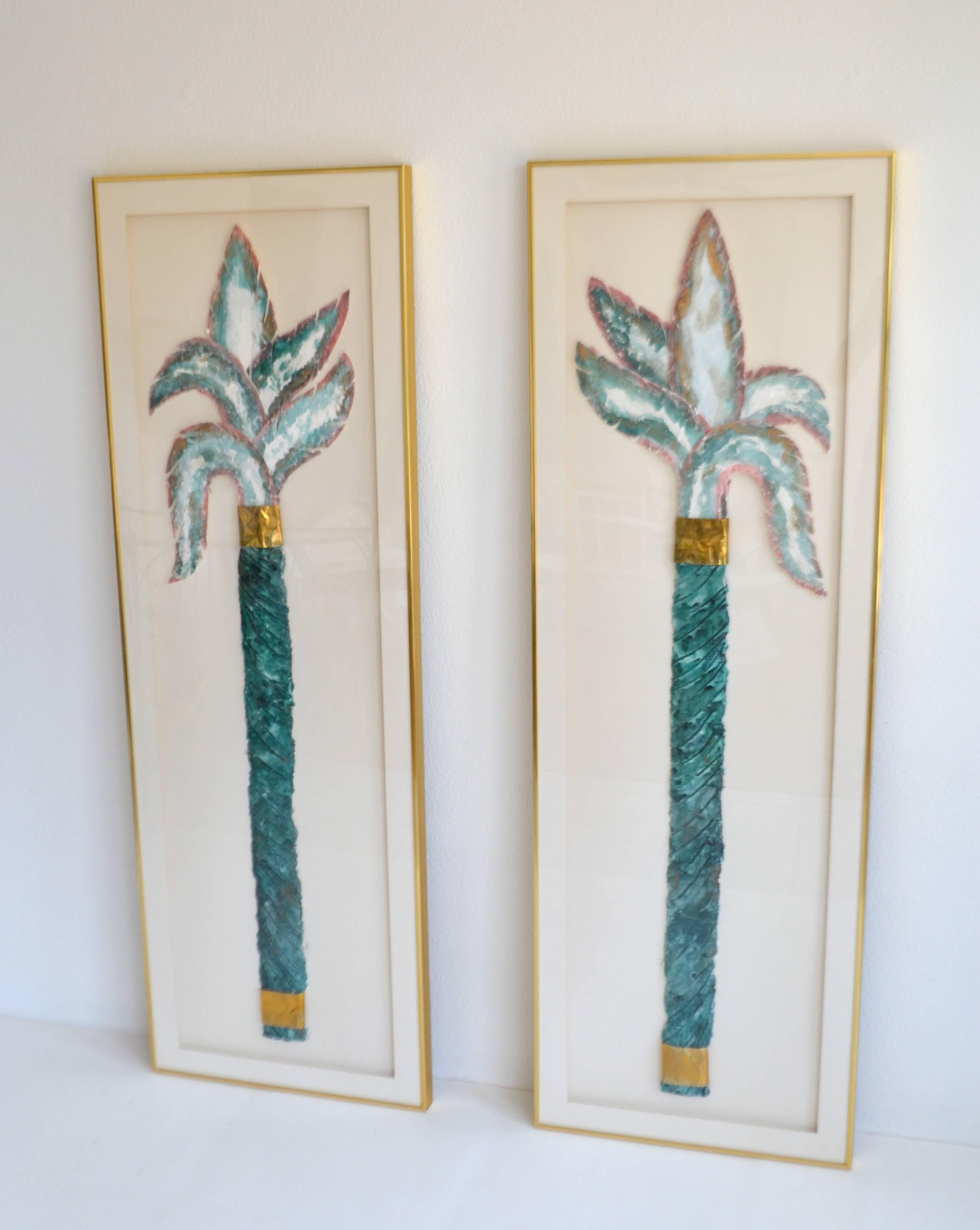Pair of Post-Modern Mixed Media Decorative Panels In Excellent Condition For Sale In West Palm Beach, FL
