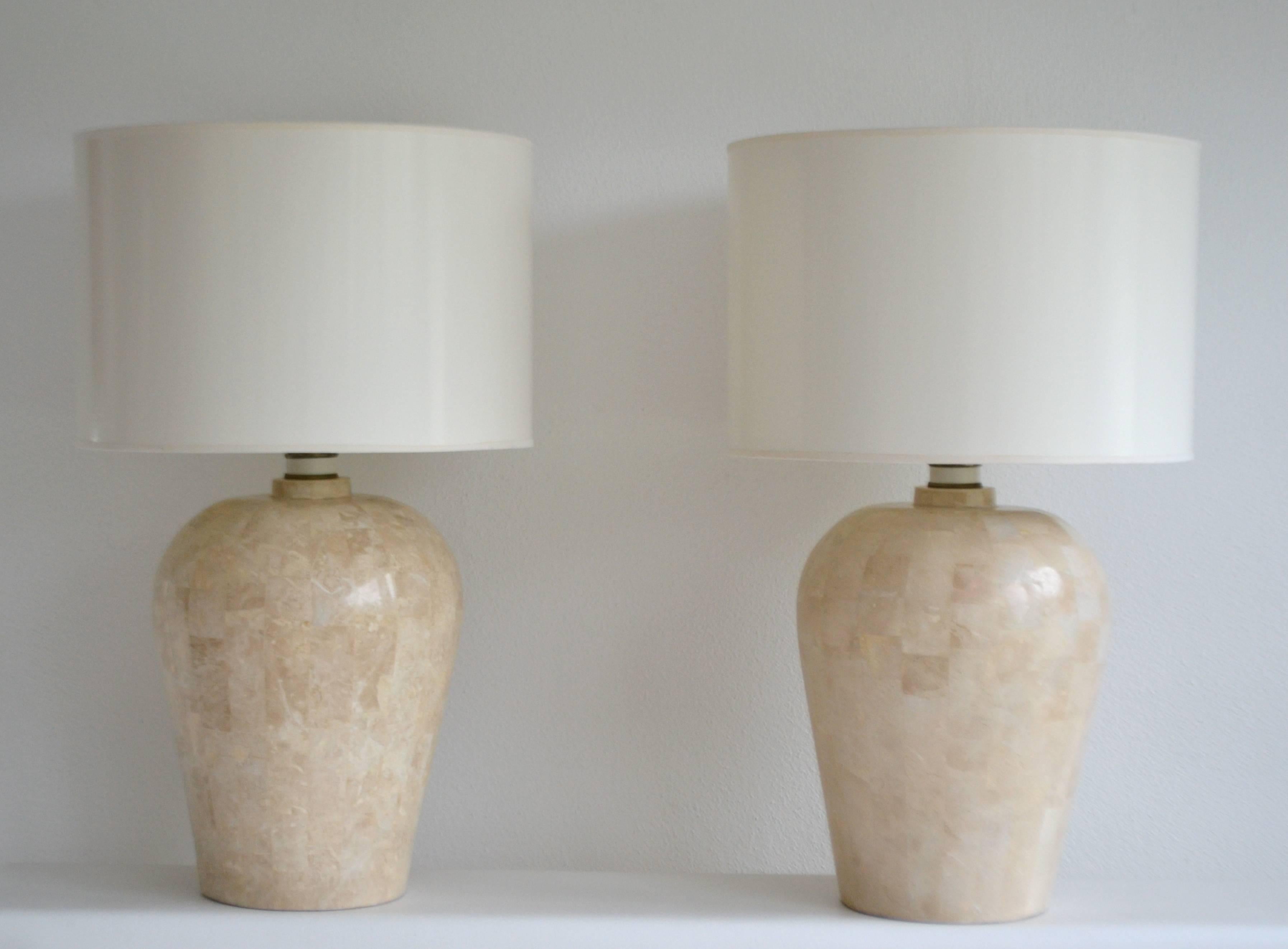 Marble Pair of Postmodern Tessellated Stone Table Lamps For Sale