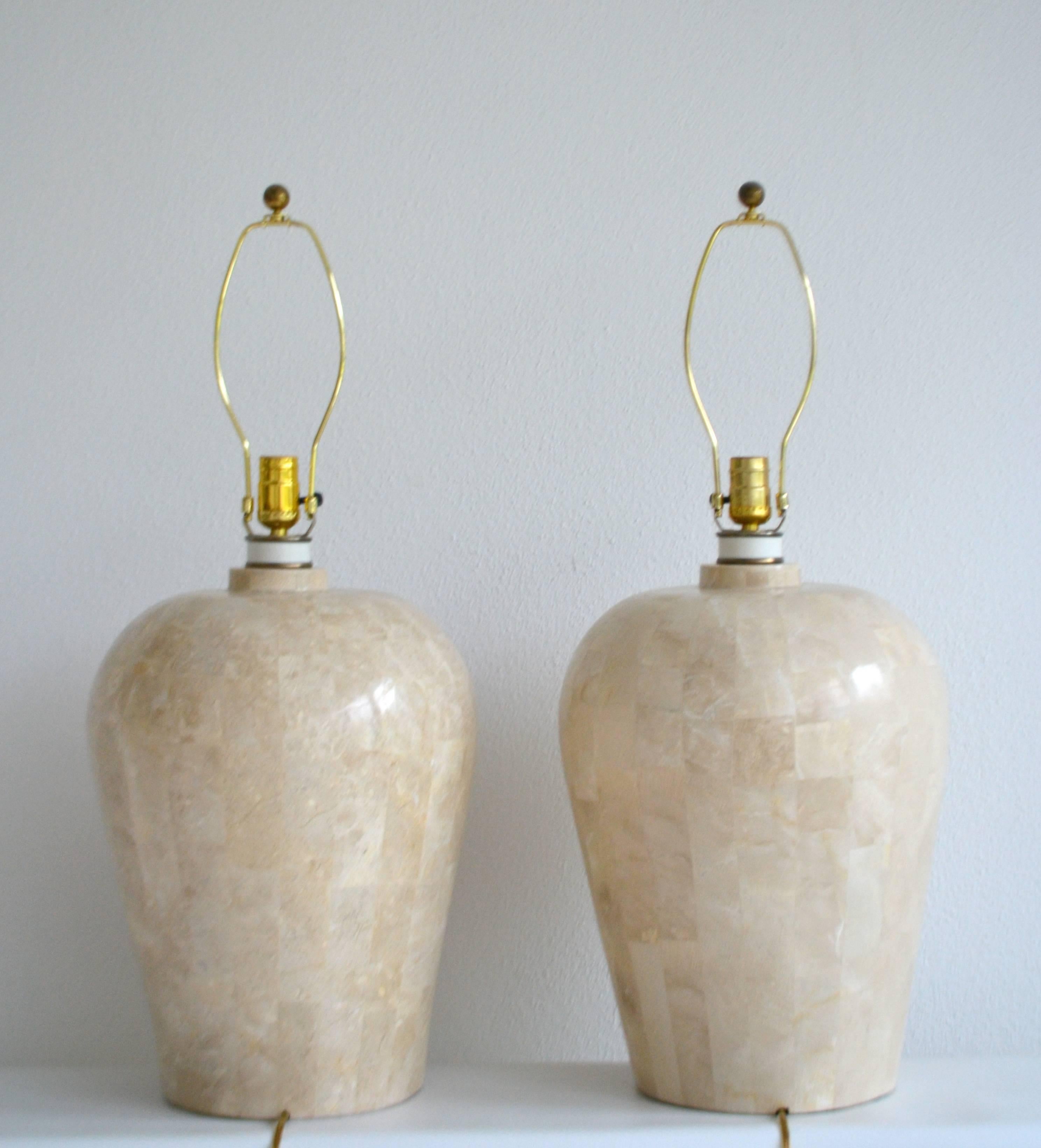 American Pair of Postmodern Tessellated Stone Table Lamps For Sale