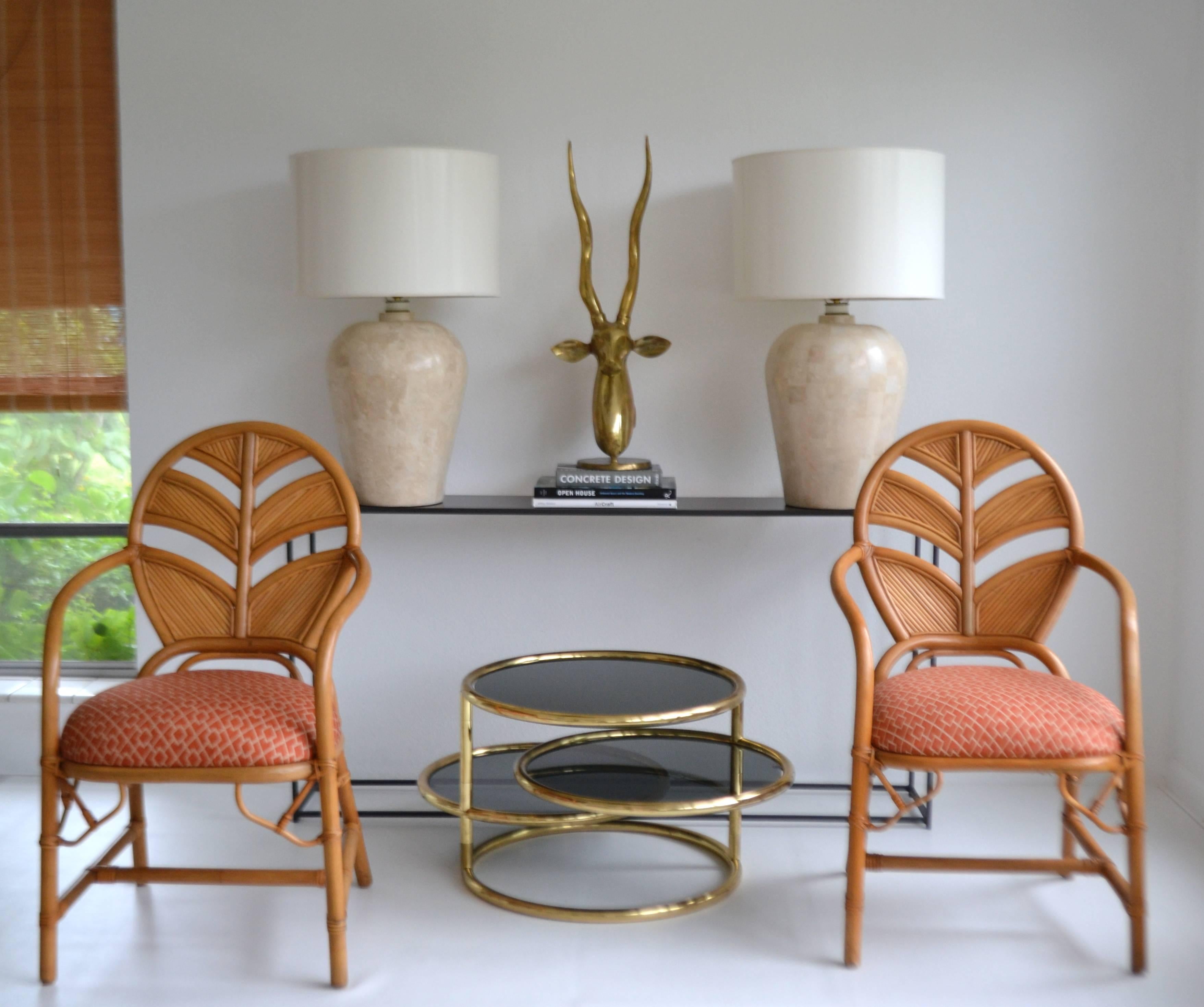 Glamorous Postmodern tessellated stone table lamps, circa 1970s-1980s. These striking lamps are designed of tessellated marble and wired with brass fittings.
Shades not included.
Measurements:
Overall: 30