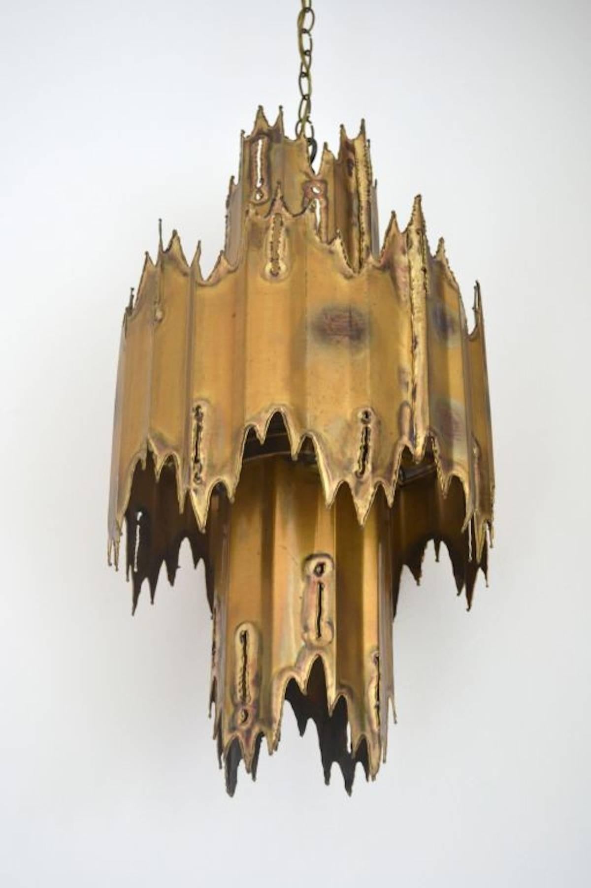 Mid-20th Century Midcentury Brutalist Torch Cut Chandelier by Tom Greene For Sale