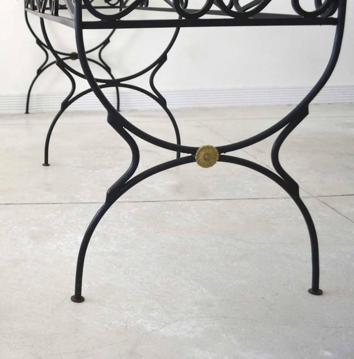 Brass Hollywood Regency Wrought Iron Console Table For Sale