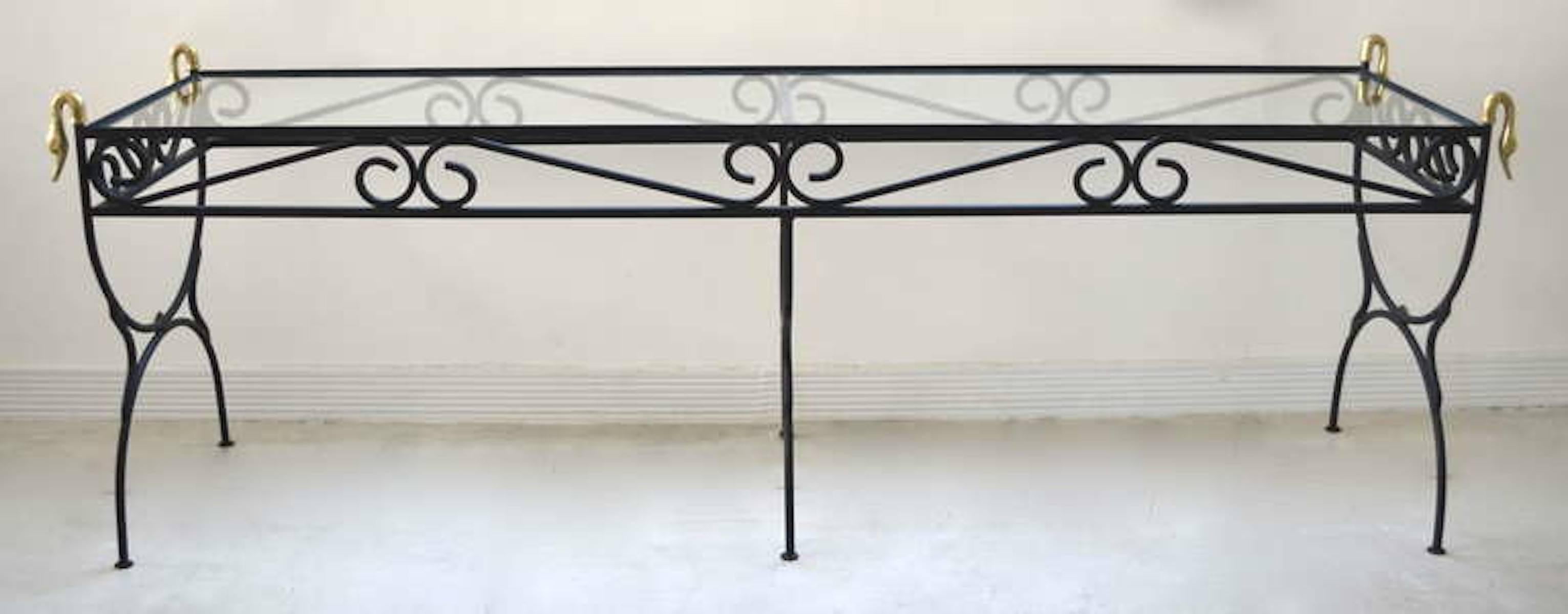 French Hollywood Regency Wrought Iron Console Table For Sale