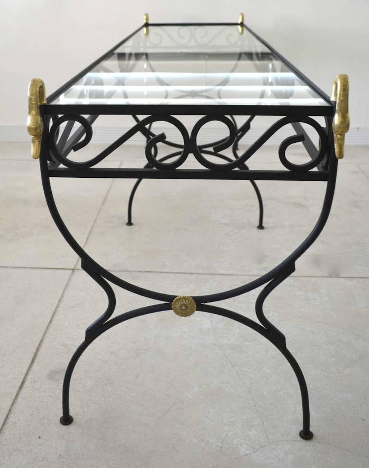 Hollywood Regency Wrought Iron Console Table In Good Condition For Sale In West Palm Beach, FL