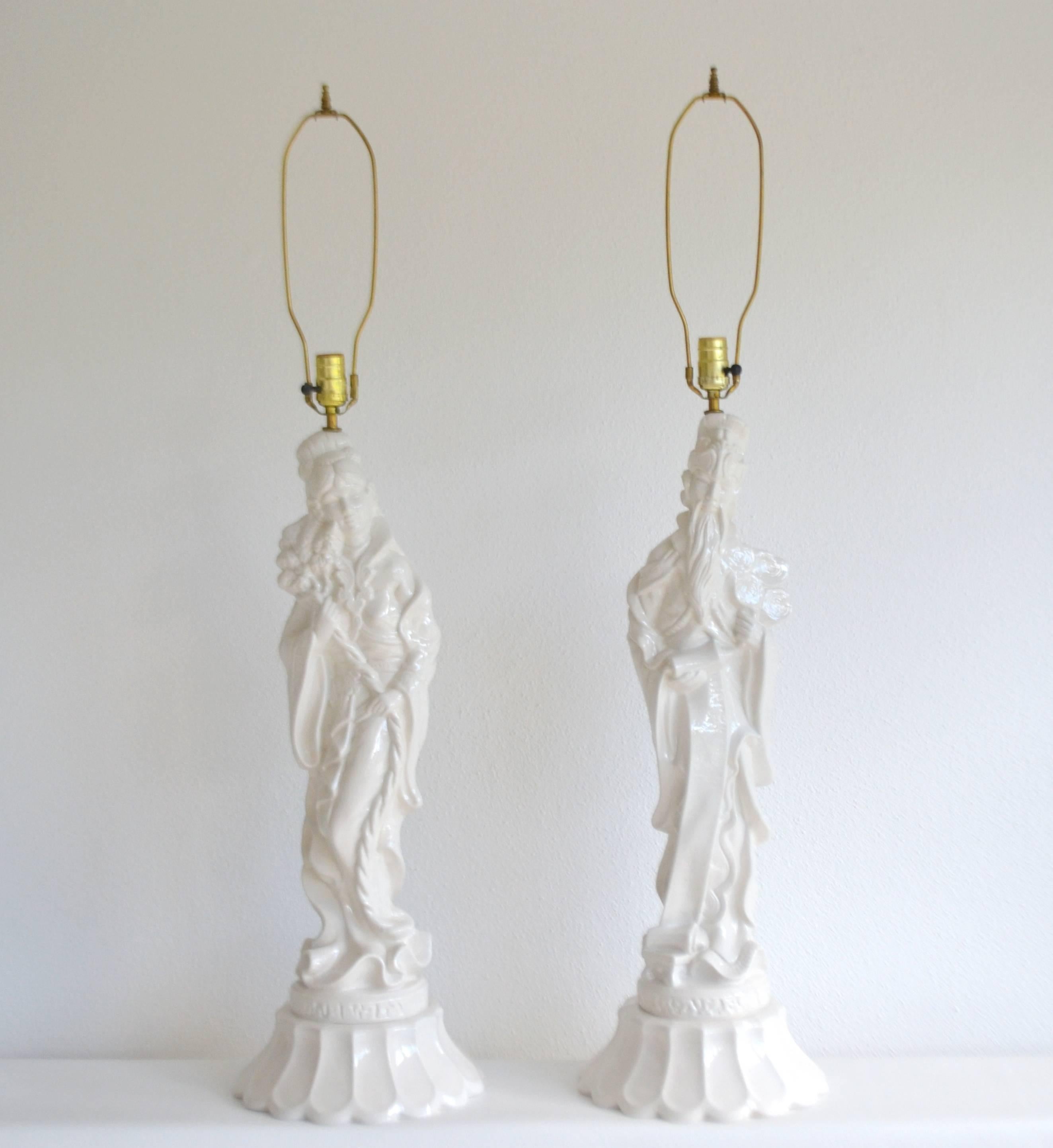 American Pair of Hollywood Regency Blanc de Chine Ceramic Table Lamps